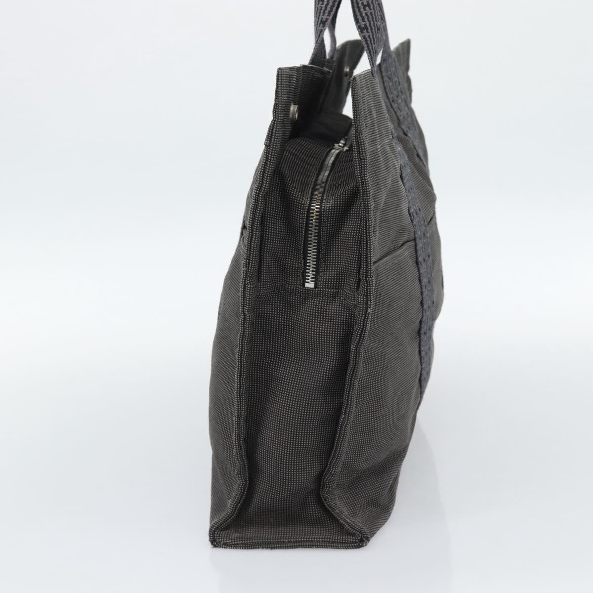 HERMES Her Line MM Hand Bag Canvas Gray Silver Auth 189686
