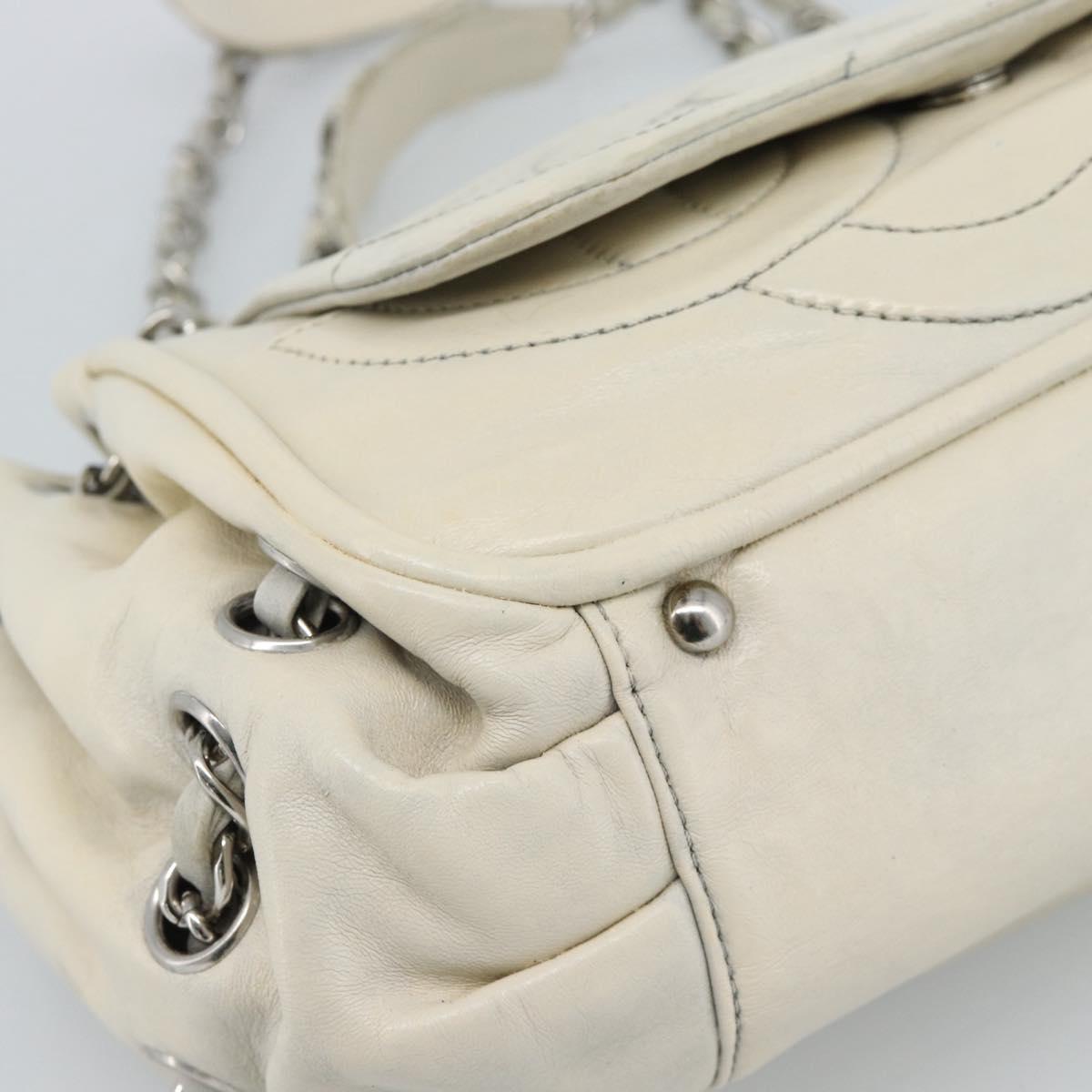 CHANEL Chain Shoulder Bag Leather White Silver CC Auth 189691