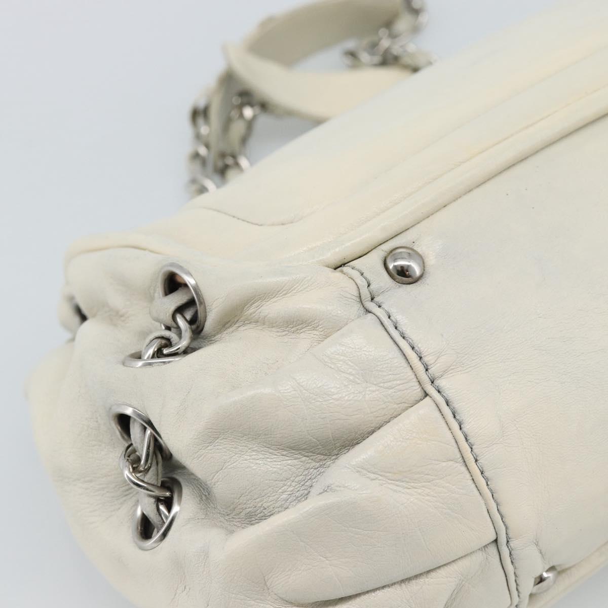 CHANEL Chain Shoulder Bag Leather White Silver CC Auth 189691