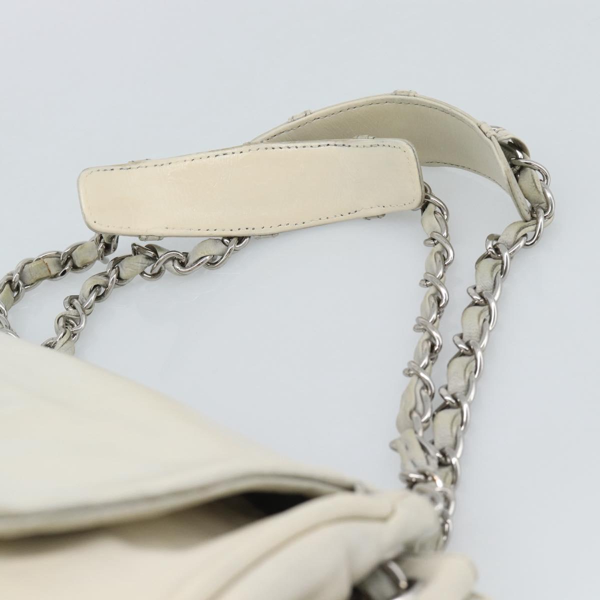 CHANEL Chain Shoulder Bag Leather White Silver CC Auth 189691