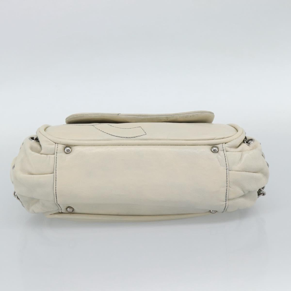CHANEL Chain Shoulder Bag Leather White Silver CC Auth 189691