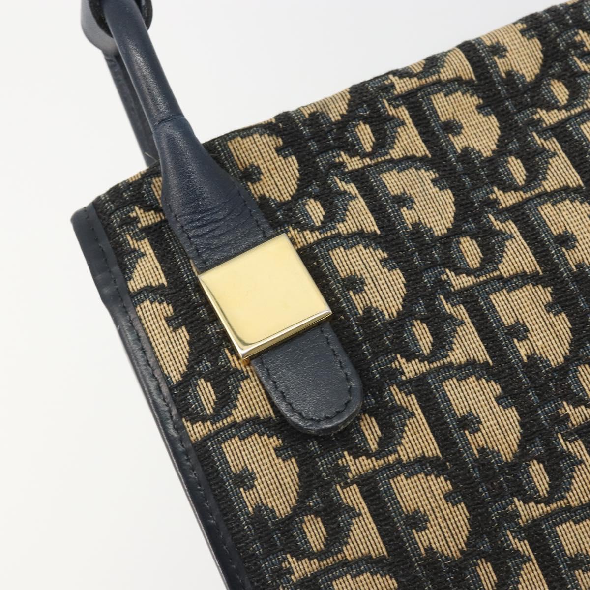 Christian Dior Trotter Canvas Shoulder Bag Navy Gold Auth 189692
