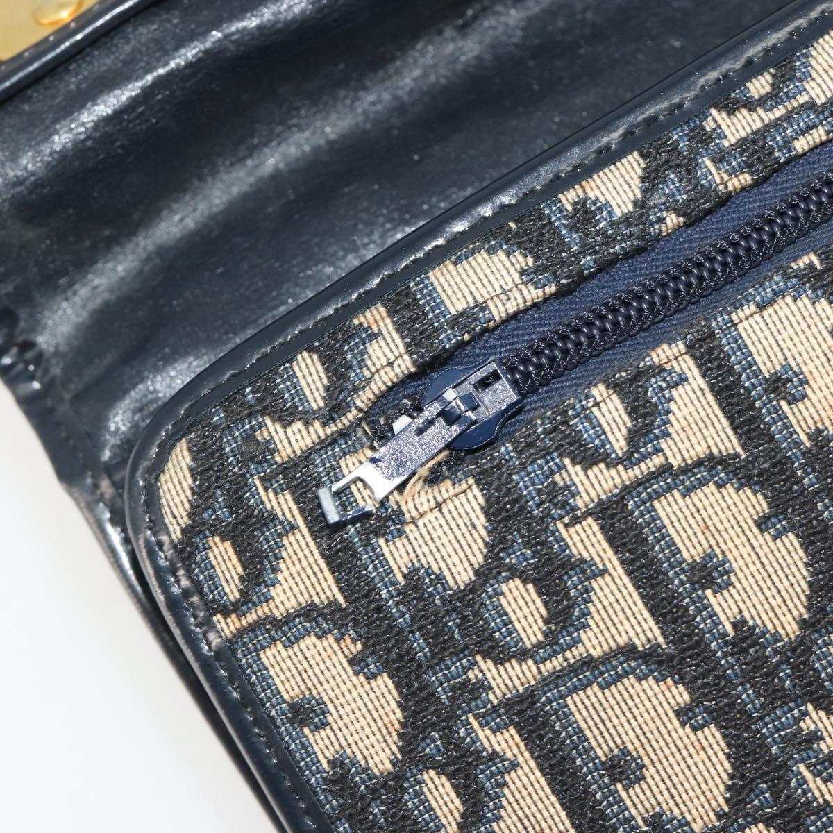 Christian Dior Trotter Canvas Shoulder Bag Navy Gold Auth 189692
