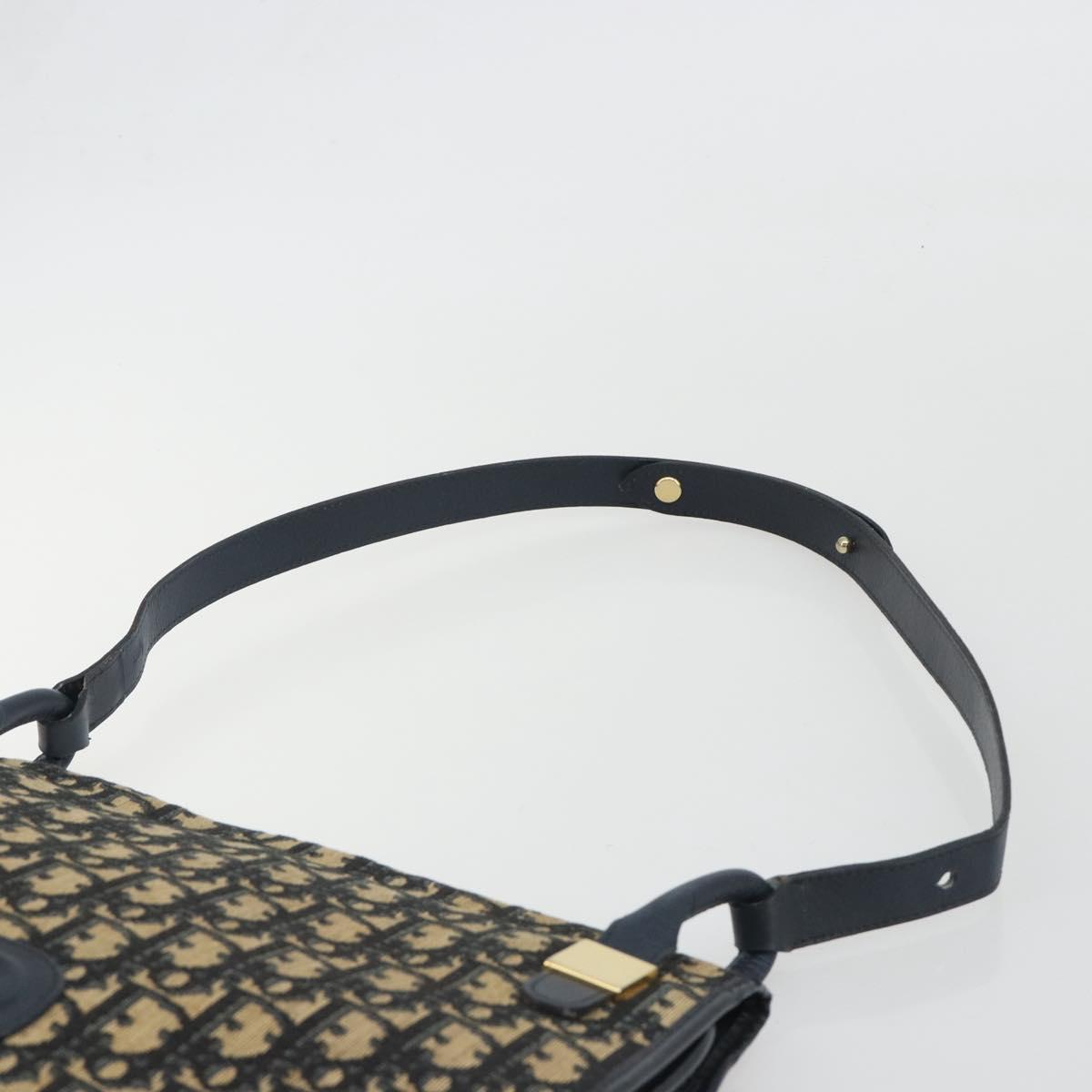 Christian Dior Trotter Canvas Shoulder Bag Navy Gold Auth 189692