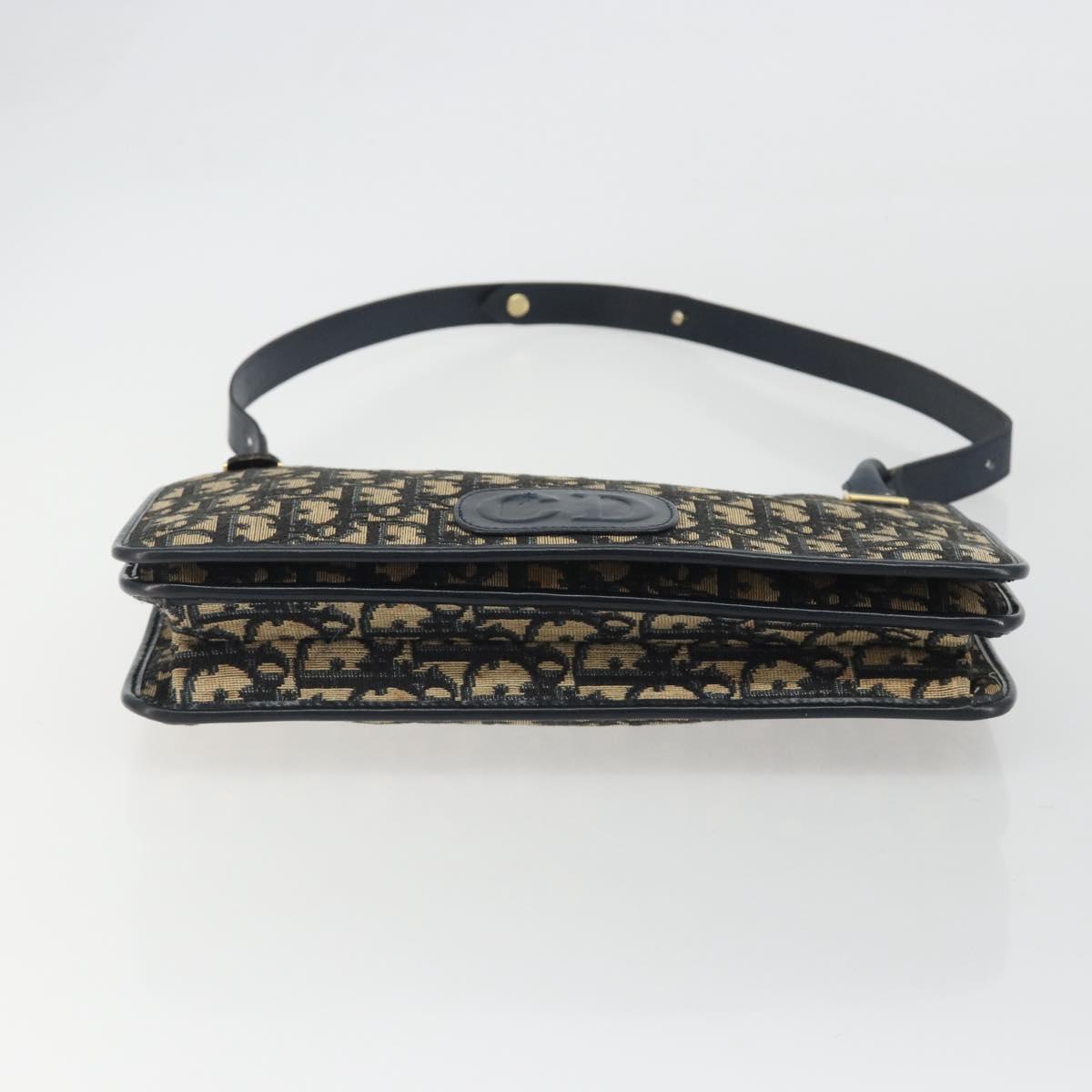 Christian Dior Trotter Canvas Shoulder Bag Navy Gold Auth 189692