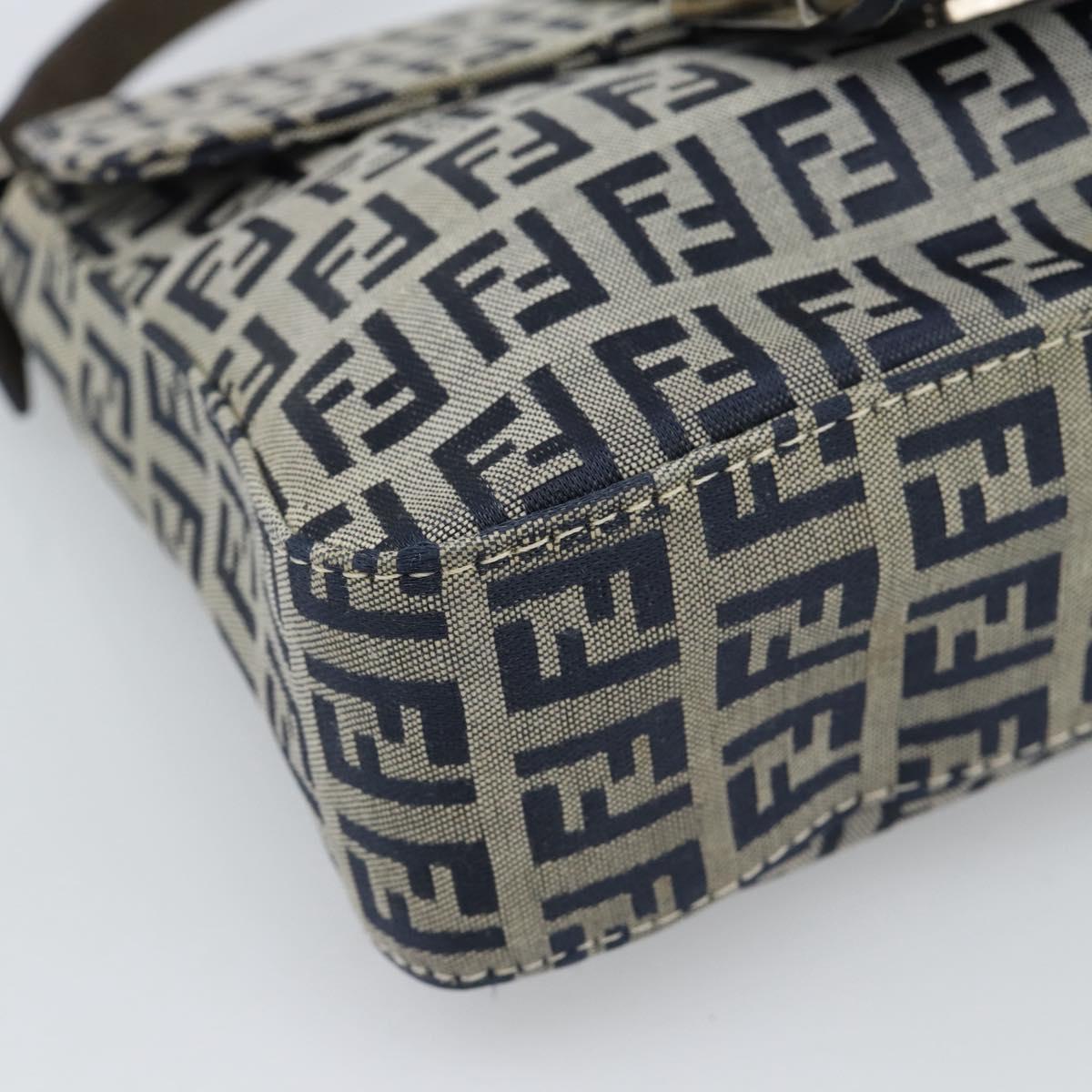 FENDI Zucchino Canvas Mamma Baguette Shoulder Bag Navy Silver Auth 189693V