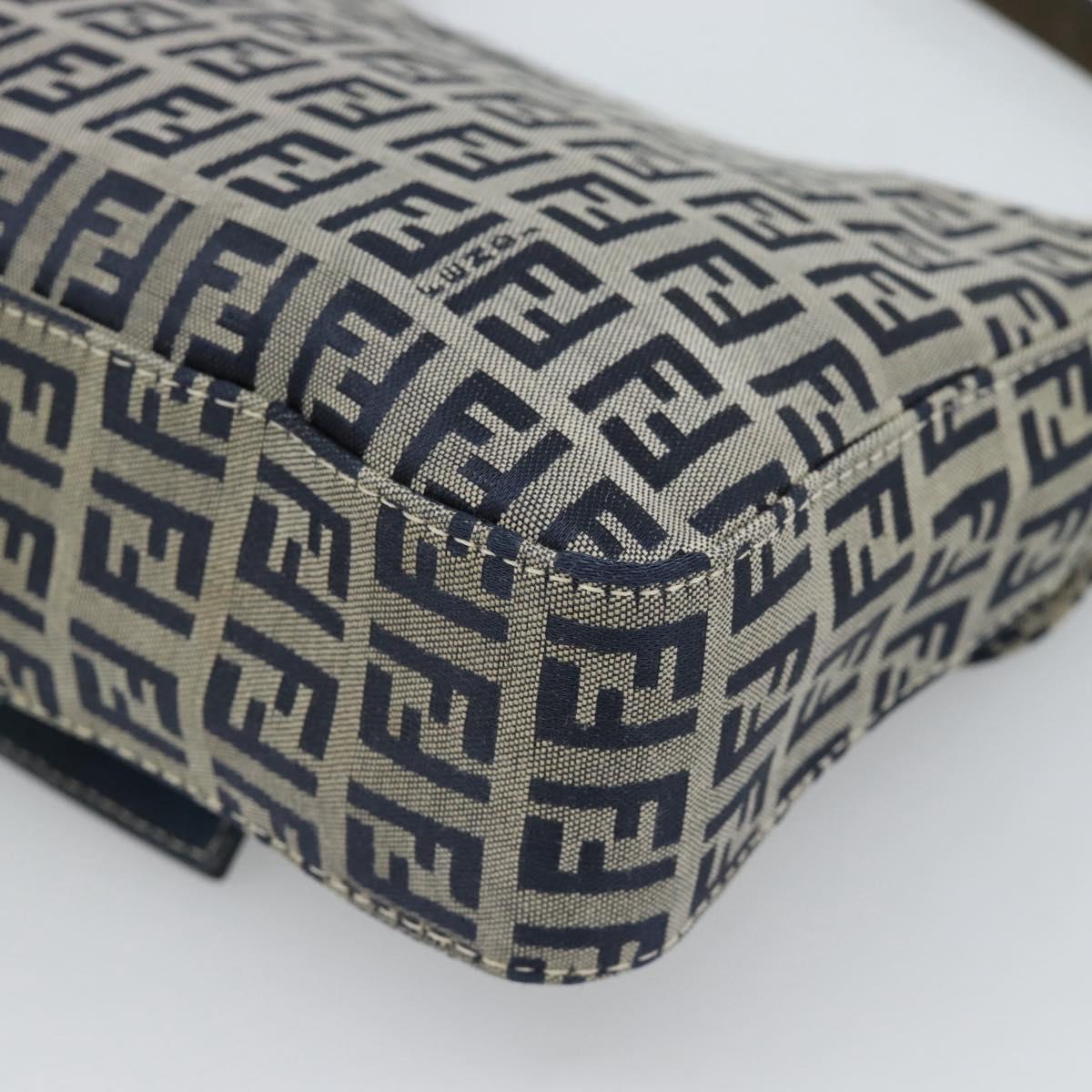 FENDI Zucchino Canvas Mamma Baguette Shoulder Bag Navy Silver Auth 189693V