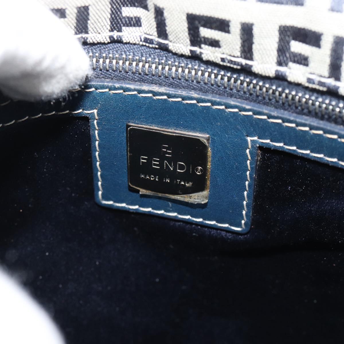 FENDI Zucchino Canvas Mamma Baguette Shoulder Bag Navy Silver Auth 189693V