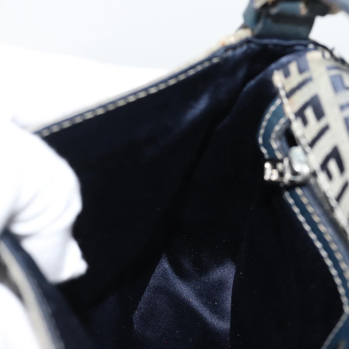 FENDI Zucchino Canvas Mamma Baguette Shoulder Bag Navy Silver Auth 189693V
