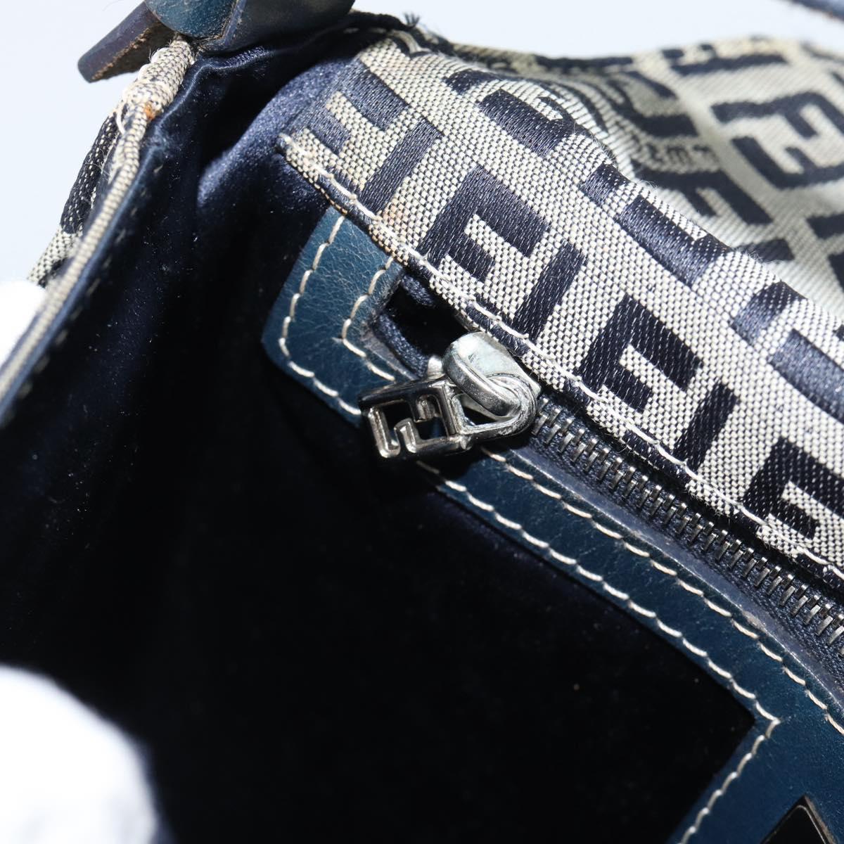 FENDI Zucchino Canvas Mamma Baguette Shoulder Bag Navy Silver Auth 189693V