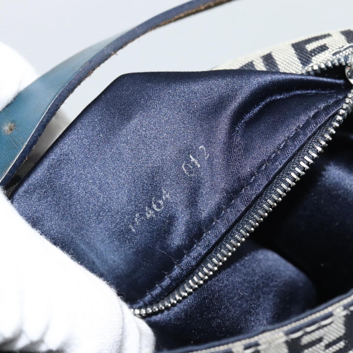 FENDI Zucchino Canvas Mamma Baguette Shoulder Bag Navy Silver Auth 189693V