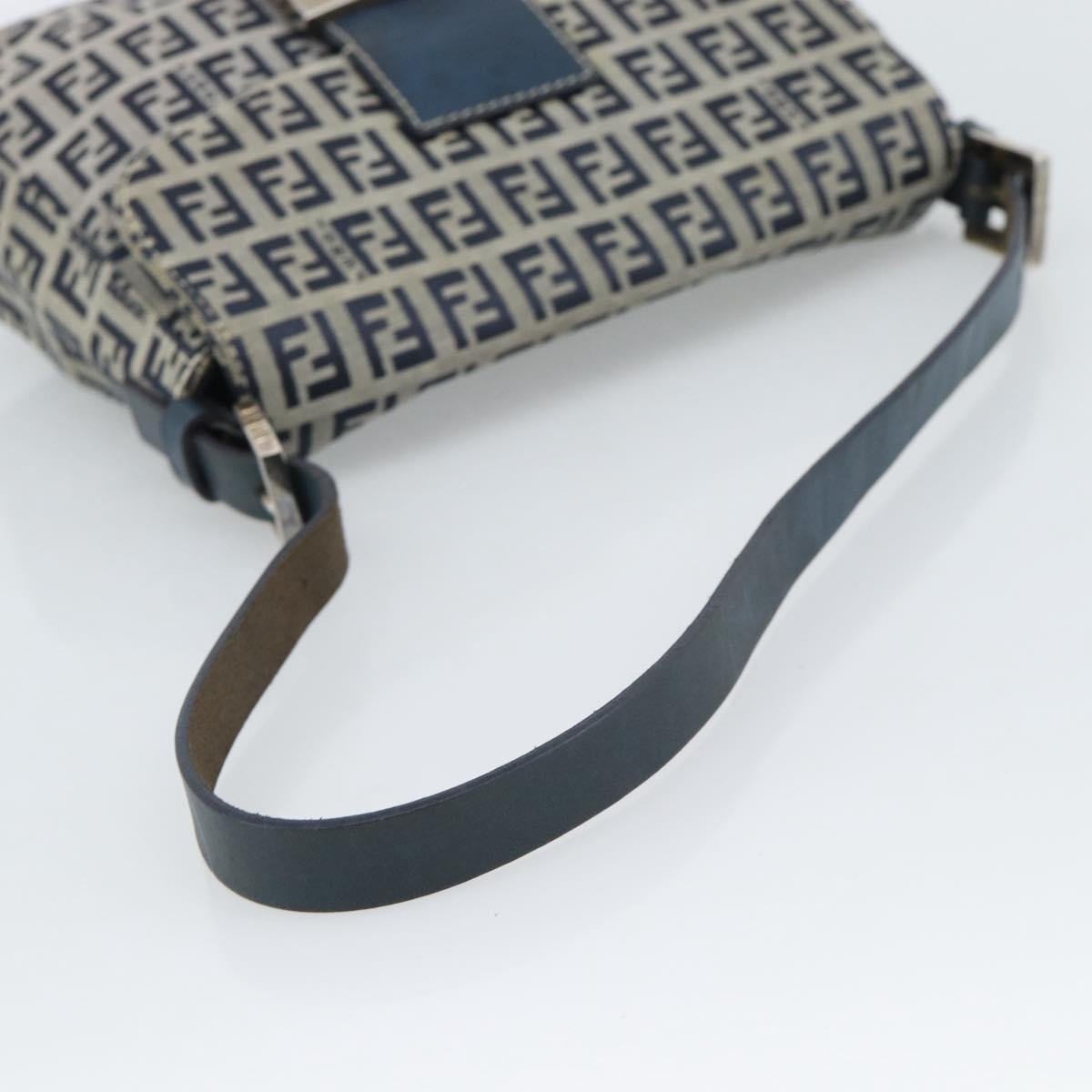 FENDI Zucchino Canvas Mamma Baguette Shoulder Bag Navy Silver Auth 189693V