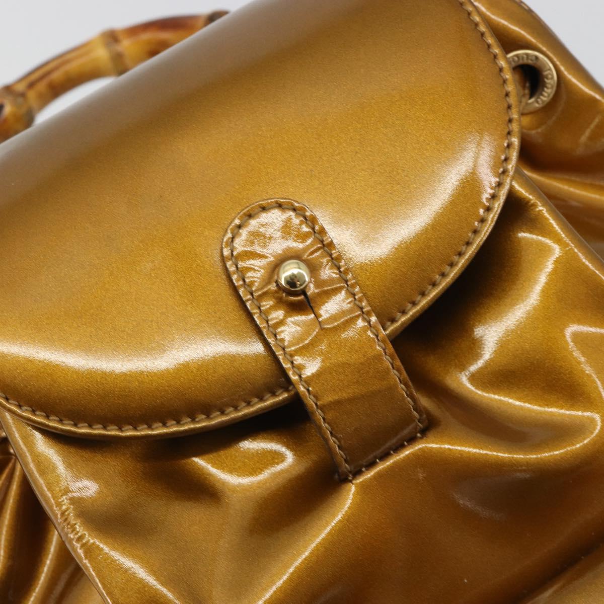 GUCCI Bamboo Backpack Patent Leather Bronze Gold 003 1705 0030 Auth 189694