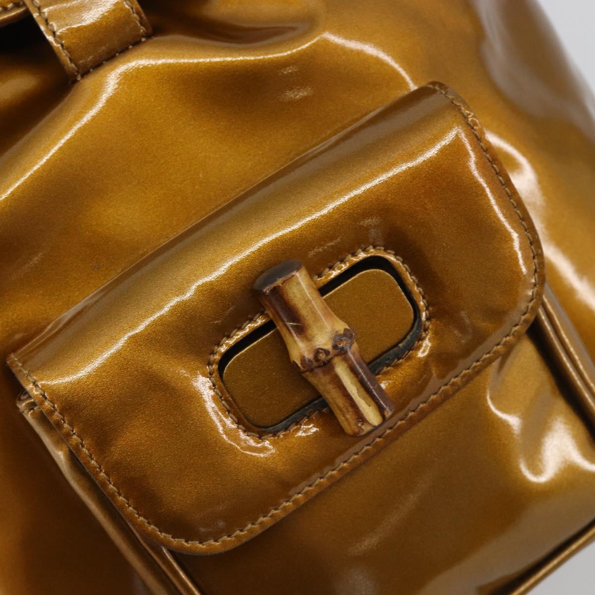 GUCCI Bamboo Backpack Patent Leather Bronze Gold 003 1705 0030 Auth 189694
