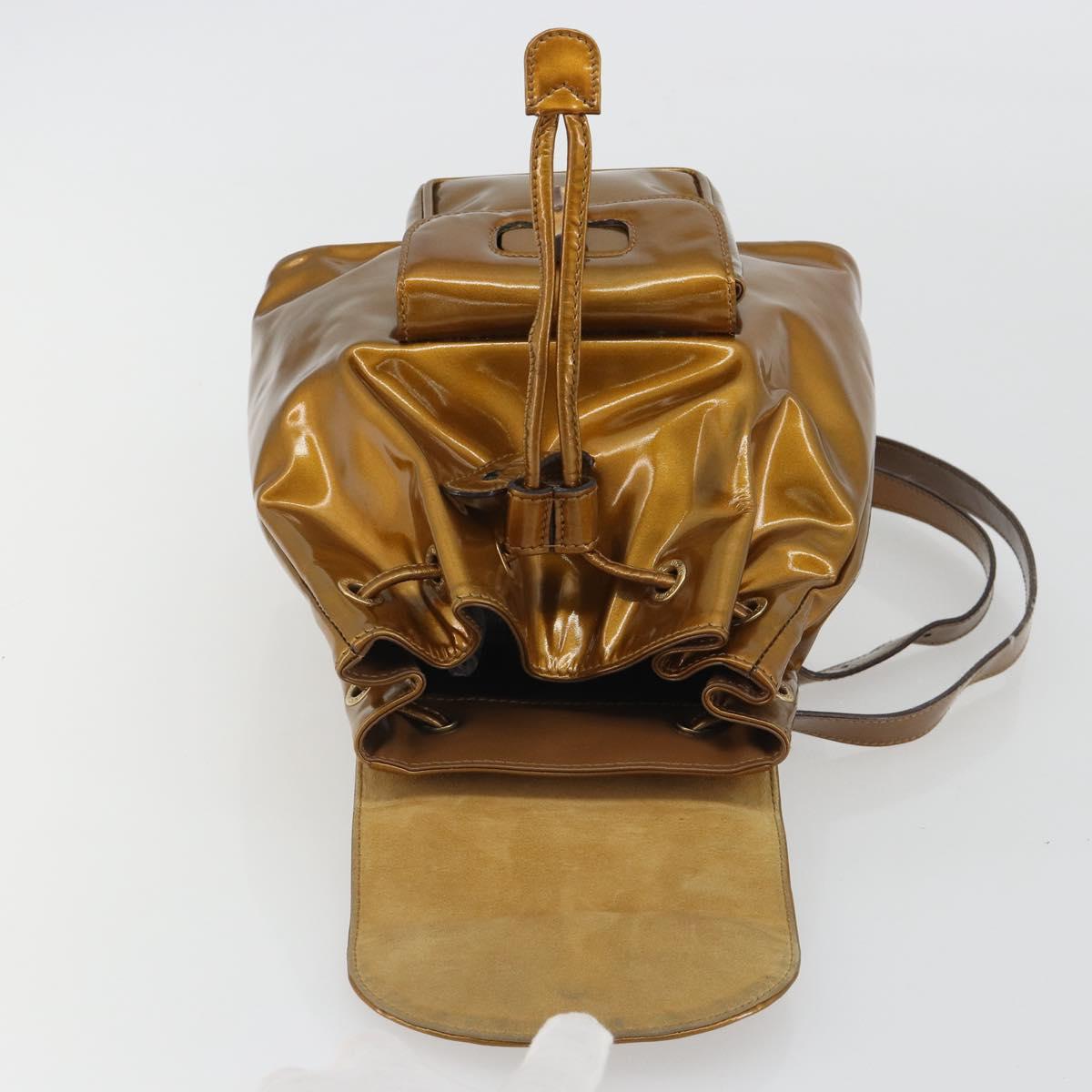 GUCCI Bamboo Backpack Patent Leather Bronze Gold 003 1705 0030 Auth 189694