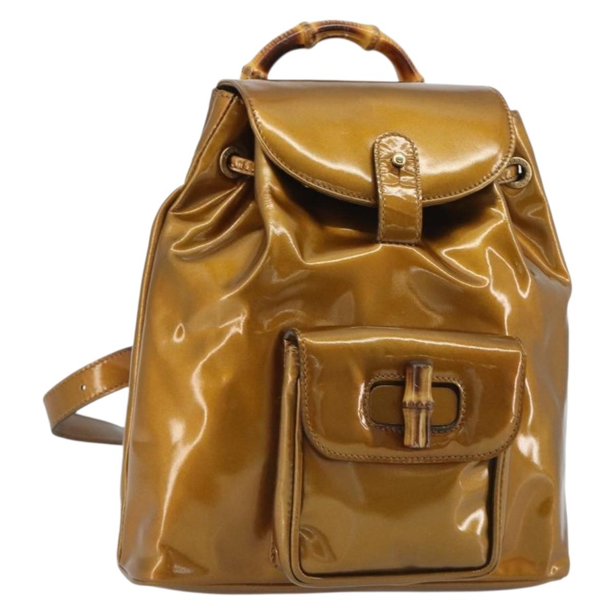 GUCCI Bamboo Backpack Patent Leather Bronze Gold 003 1705 0030 Auth 189694