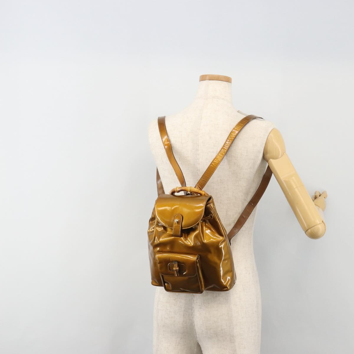 GUCCI Bamboo Backpack Patent Leather Bronze Gold 003 1705 0030 Auth 189694