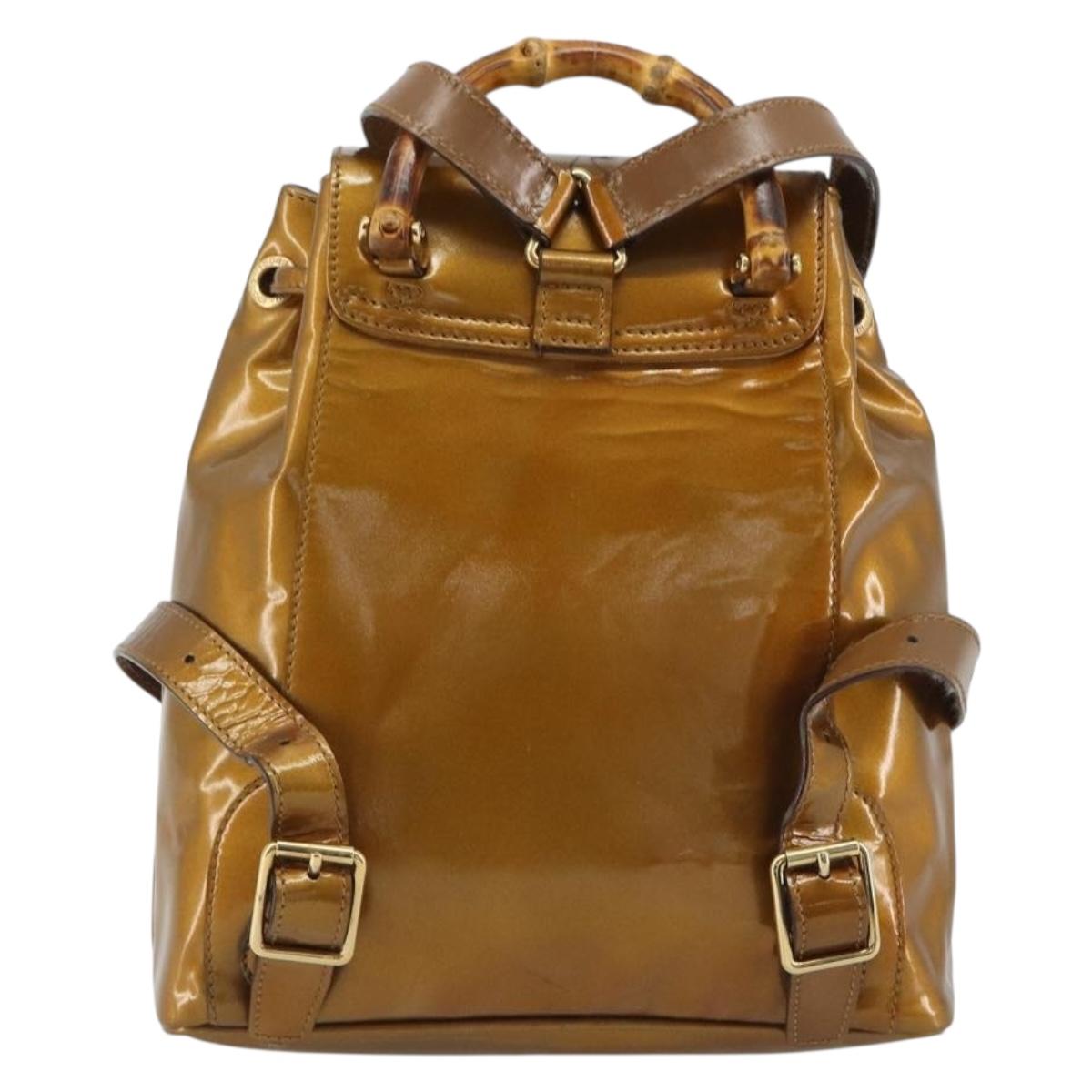 GUCCI Bamboo Backpack Patent Leather Bronze Gold 003 1705 0030 Auth 189694