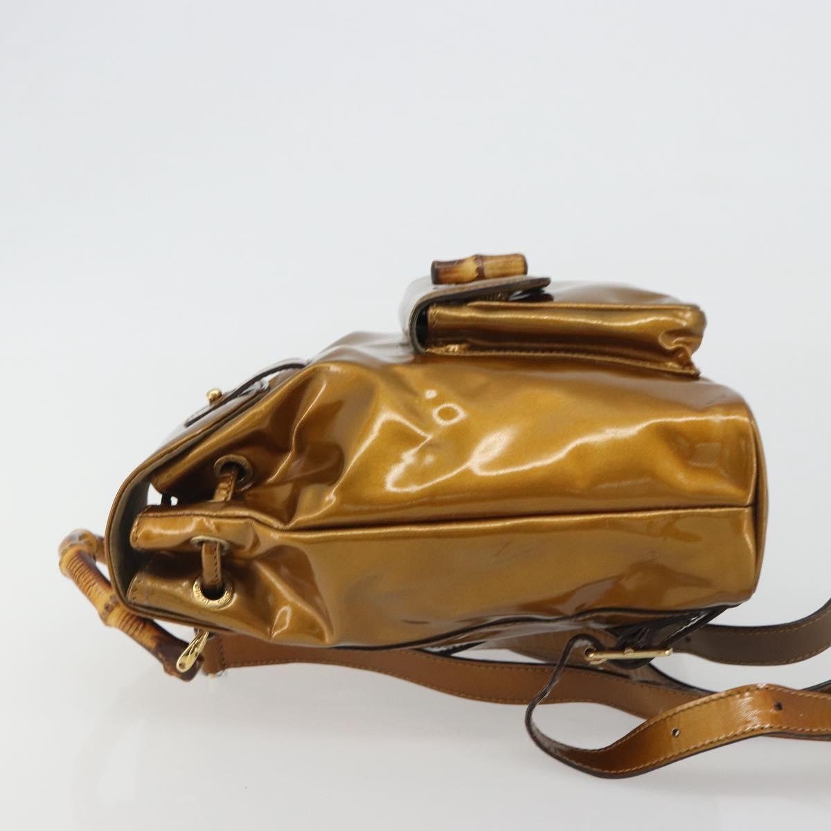GUCCI Bamboo Backpack Patent Leather Bronze Gold 003 1705 0030 Auth 189694