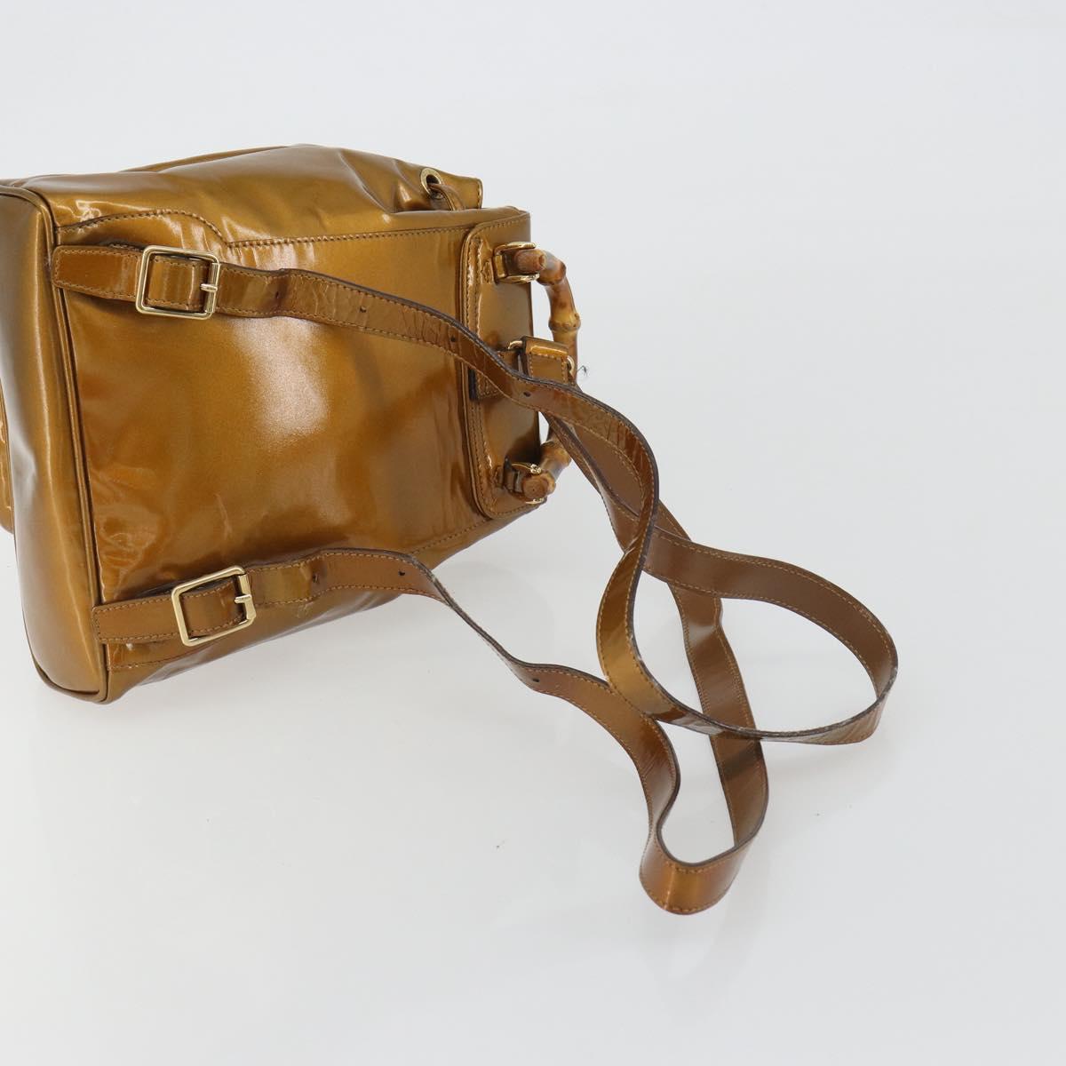 GUCCI Bamboo Backpack Patent Leather Bronze Gold 003 1705 0030 Auth 189694