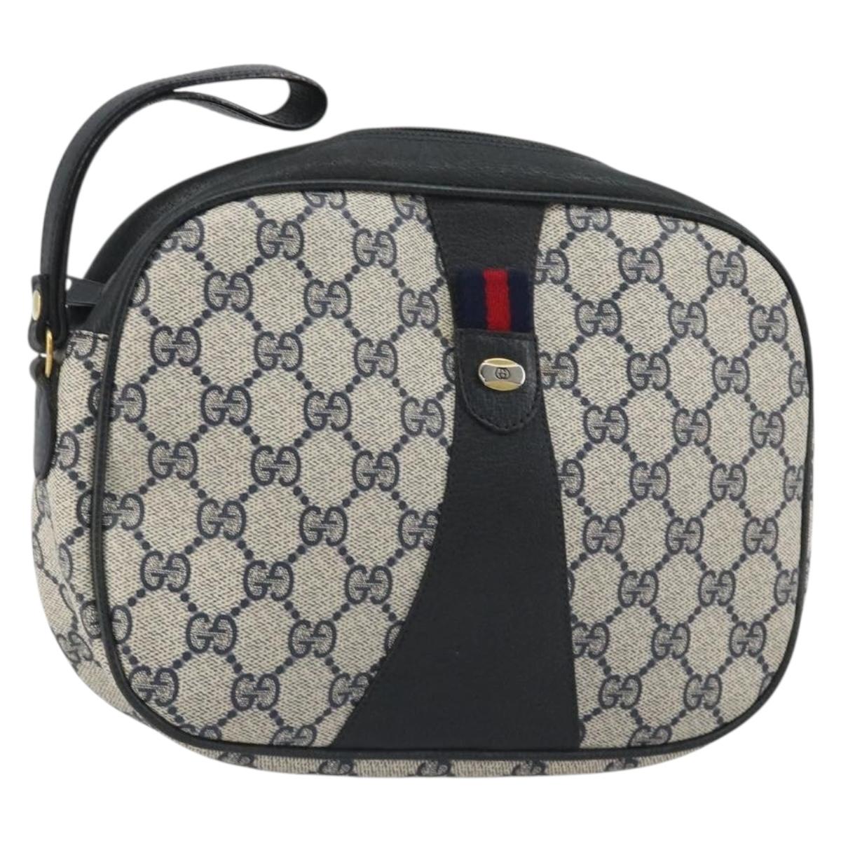 GUCCI GG Supreme Sherry Line Clutch Bag PVC Navy Gold 89 01 034 Auth 189696