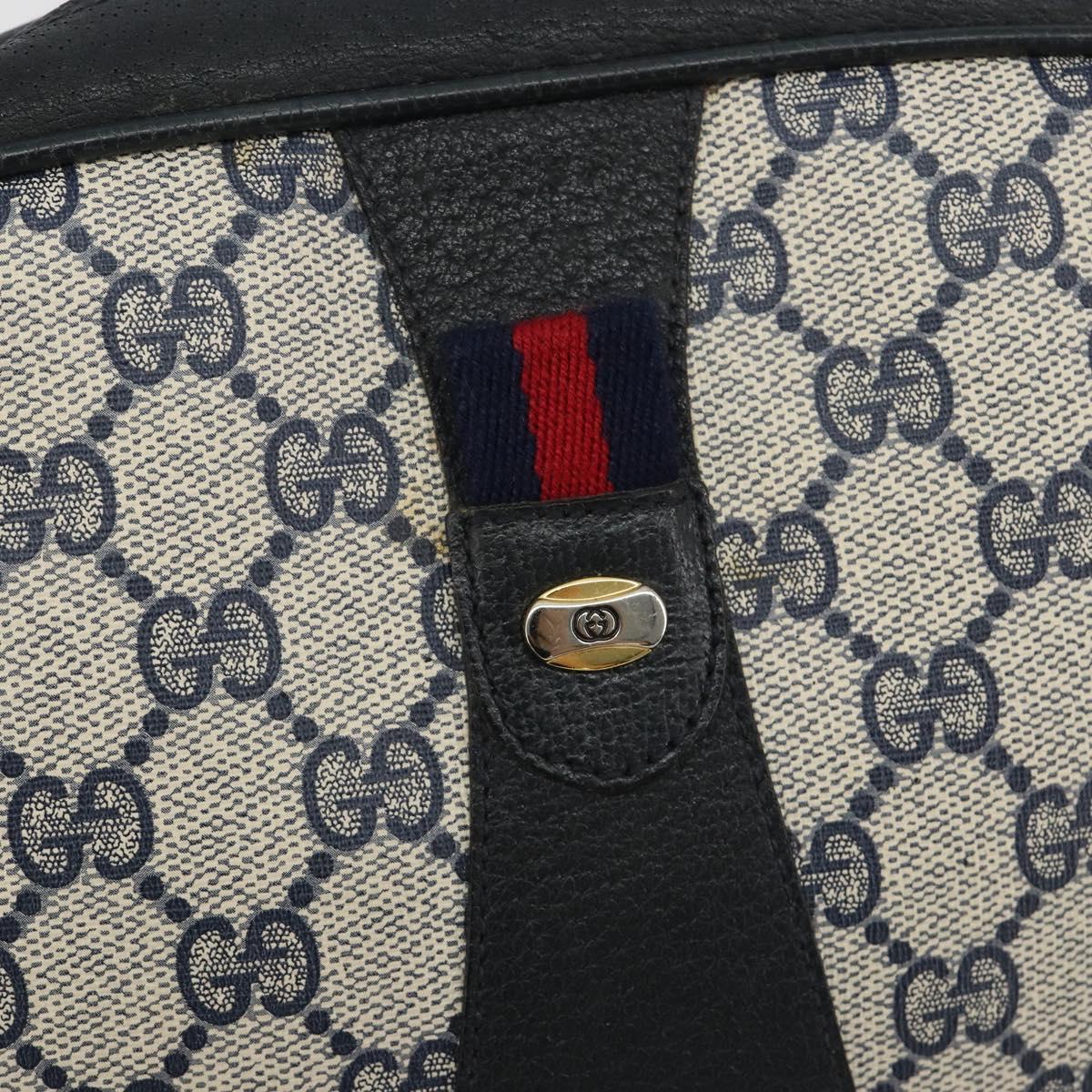 GUCCI GG Supreme Sherry Line Clutch Bag PVC Navy Gold 89 01 034 Auth 189696