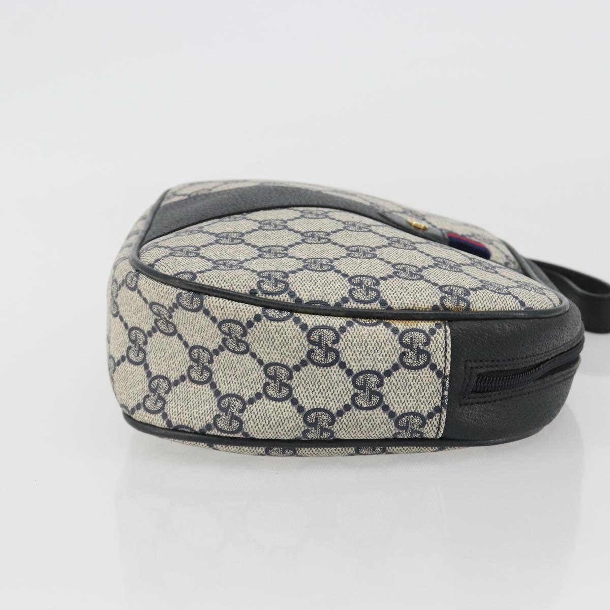 GUCCI GG Supreme Sherry Line Clutch Bag PVC Navy Gold 89 01 034 Auth 189696