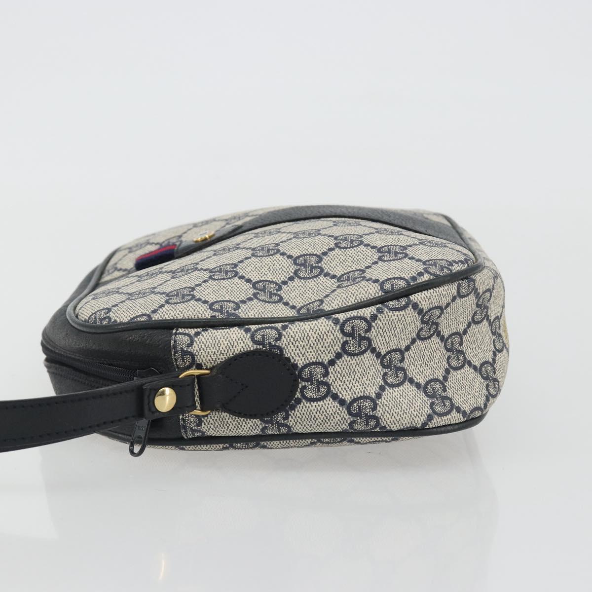 GUCCI GG Supreme Sherry Line Clutch Bag PVC Navy Gold 89 01 034 Auth 189696