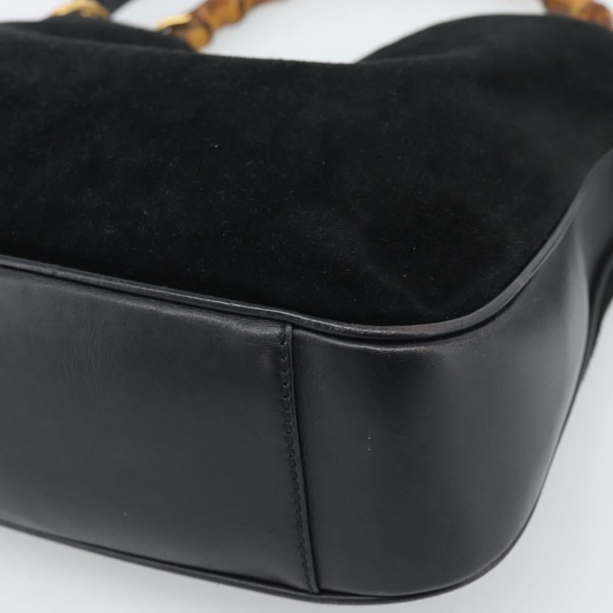 GUCCI Bamboo Shoulder Bag Suede 2way Black Gold 0013754 1638 Auth 189697