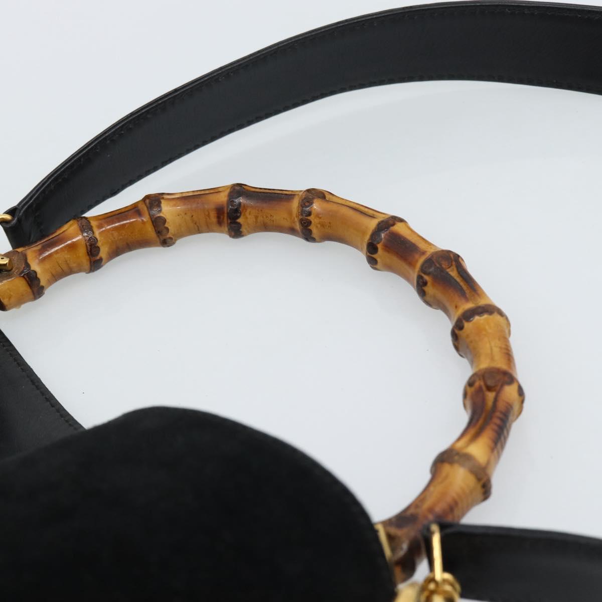 GUCCI Bamboo Shoulder Bag Suede 2way Black Gold 0013754 1638 Auth 189697