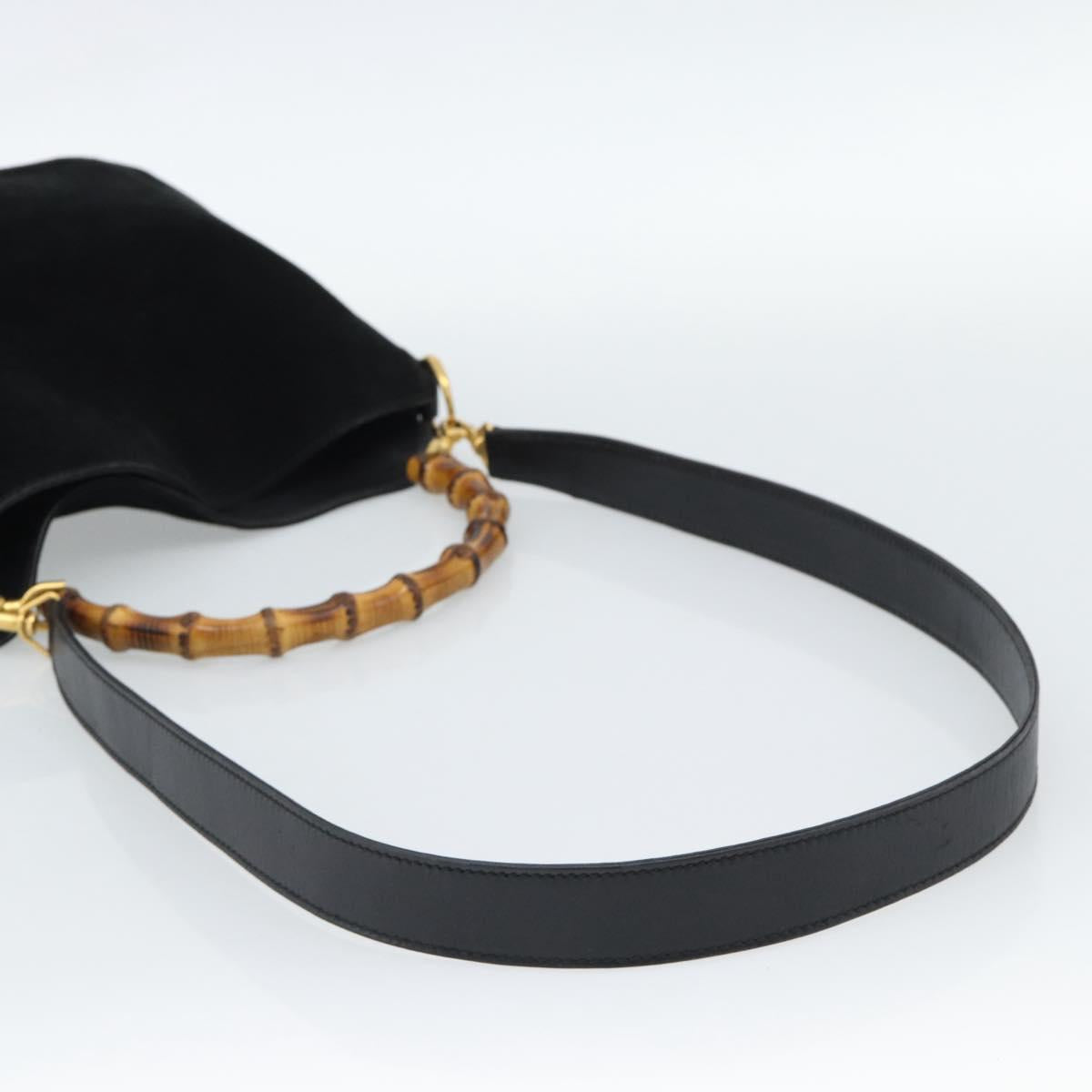 GUCCI Bamboo Shoulder Bag Suede 2way Black Gold 0013754 1638 Auth 189697