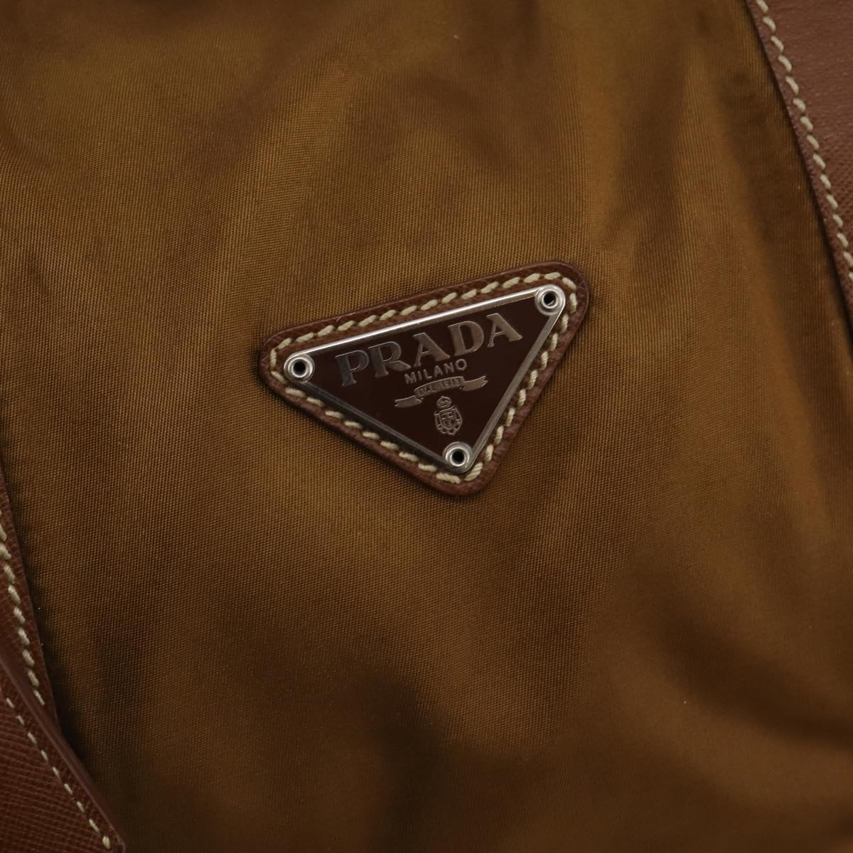 PRADA Boston Bag Nylon 2way Brown Silver Auth 189699