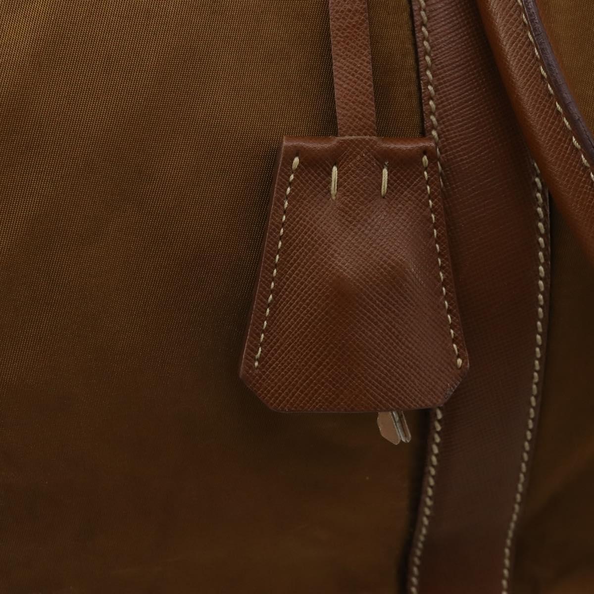 PRADA Boston Bag Nylon 2way Brown Silver Auth 189699
