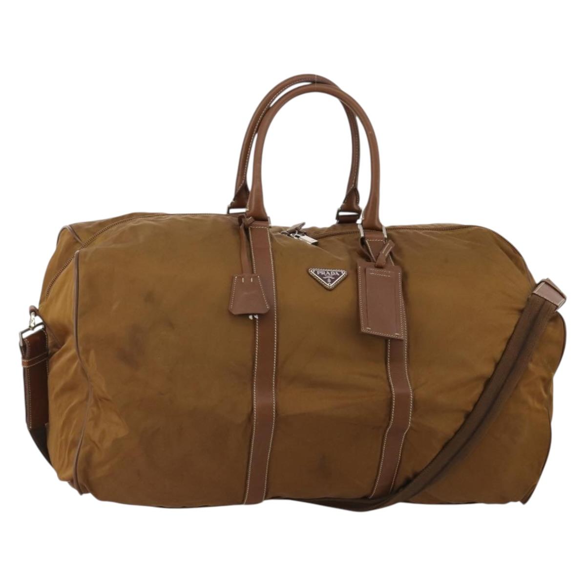 PRADA Boston Bag Nylon 2way Brown Silver Auth 189699