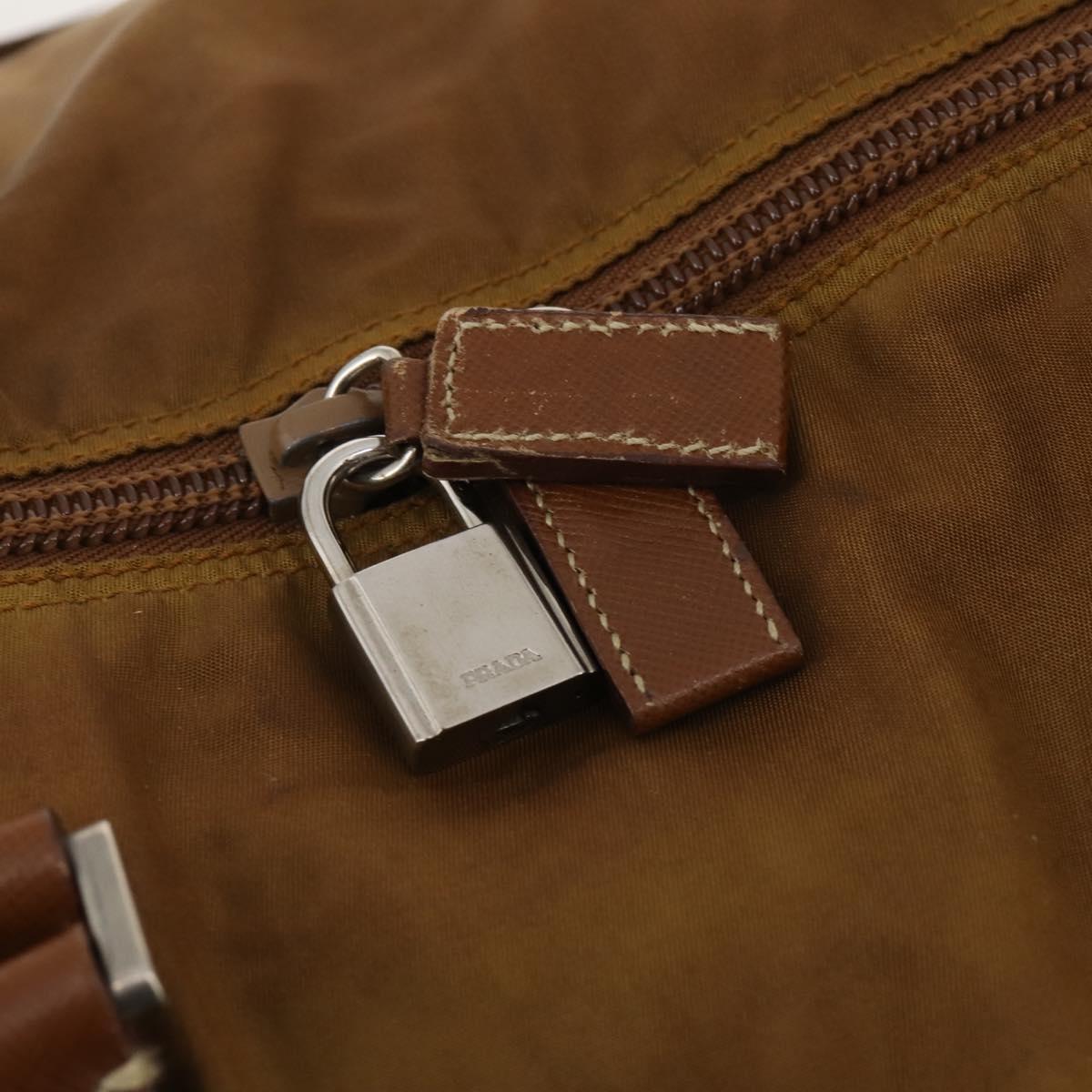 PRADA Boston Bag Nylon 2way Brown Silver Auth 189699