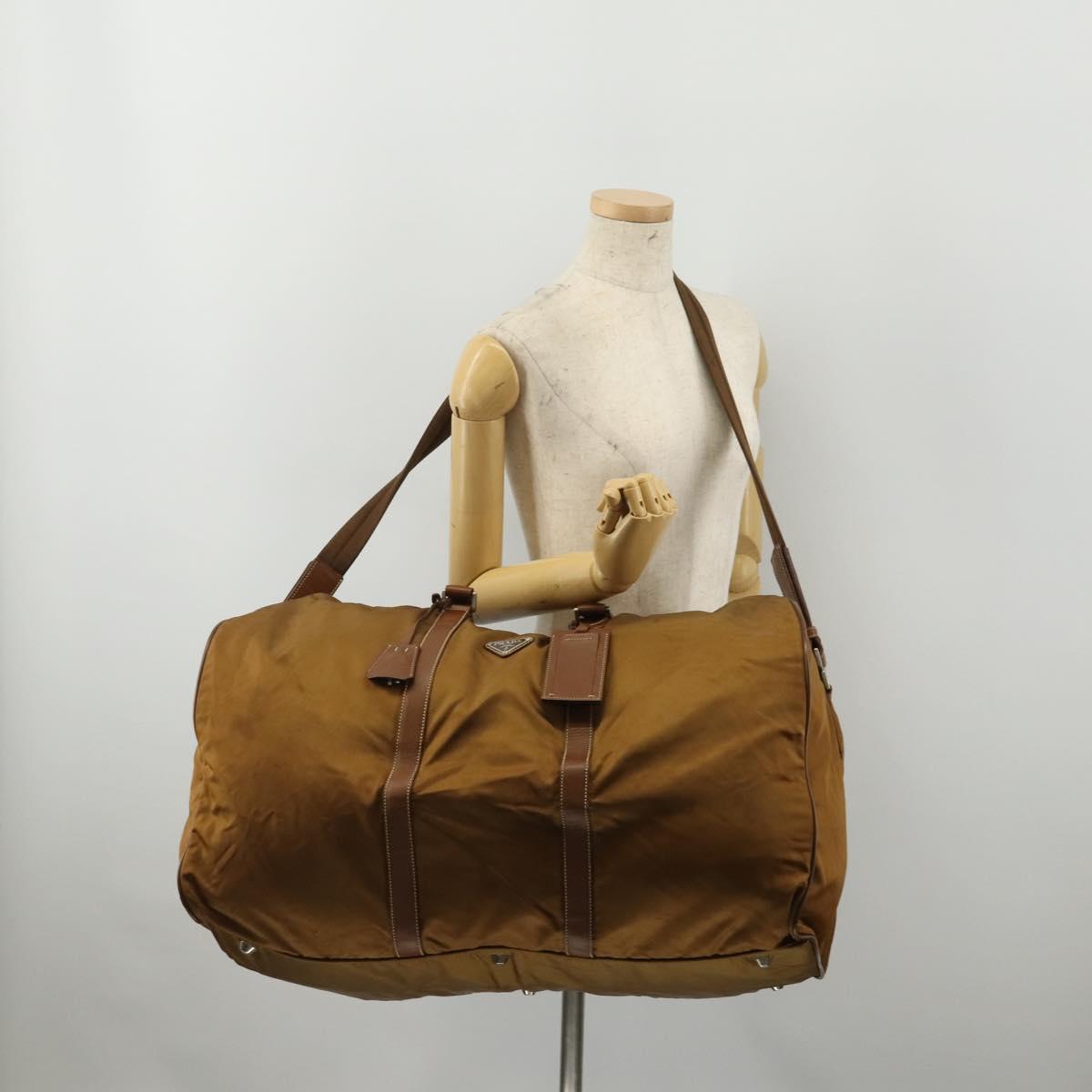 PRADA Boston Bag Nylon 2way Brown Silver Auth 189699