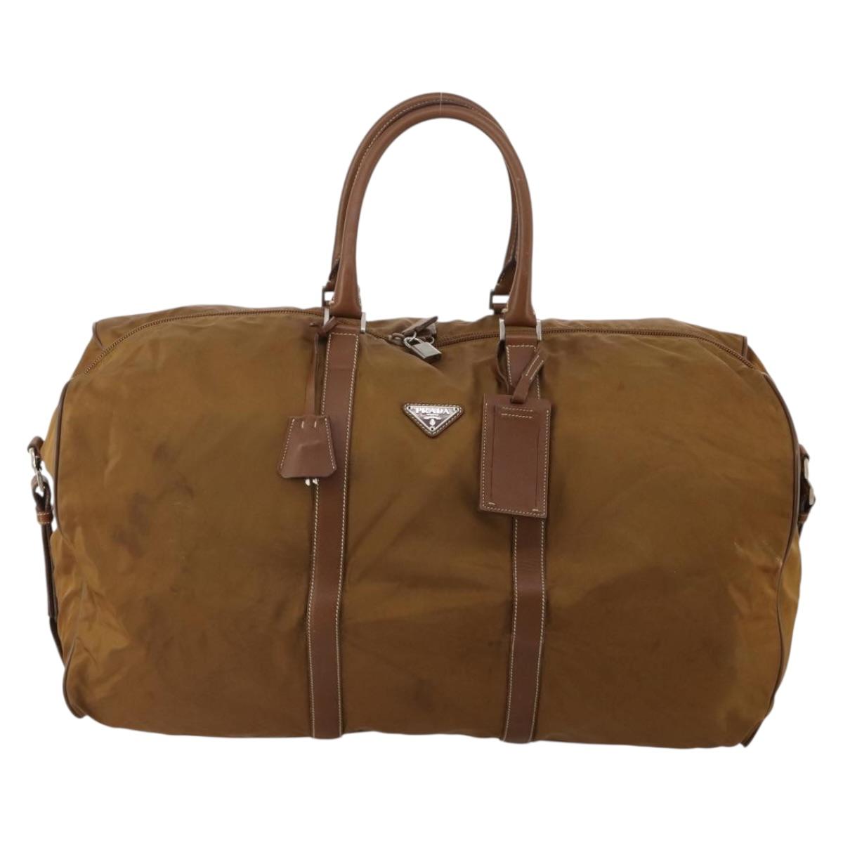 PRADA Boston Bag Nylon 2way Brown Silver Auth 189699