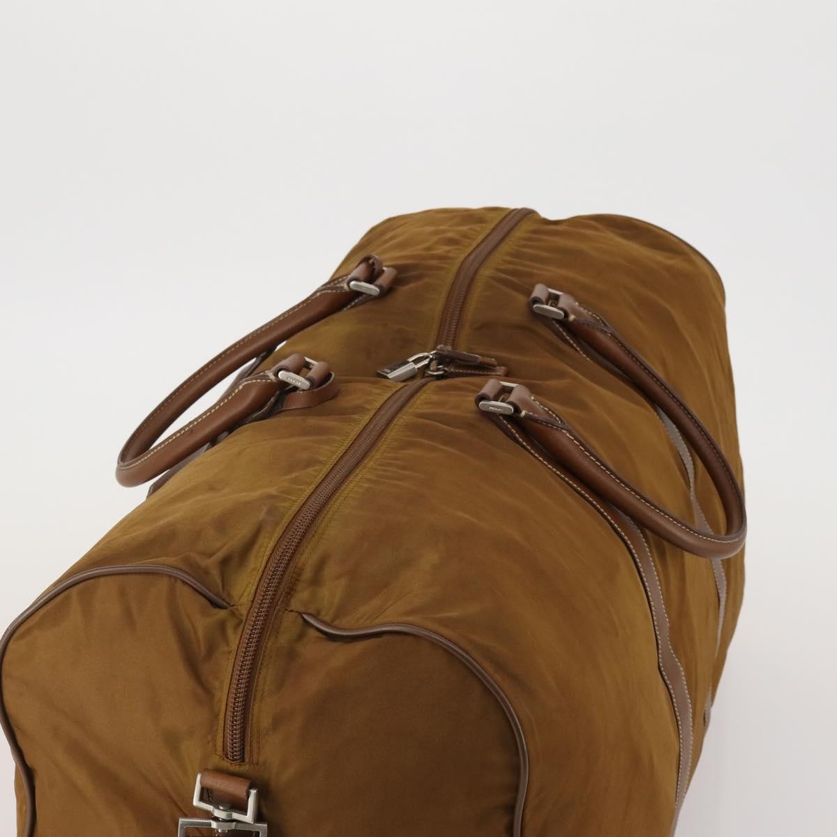 PRADA Boston Bag Nylon 2way Brown Silver Auth 189699