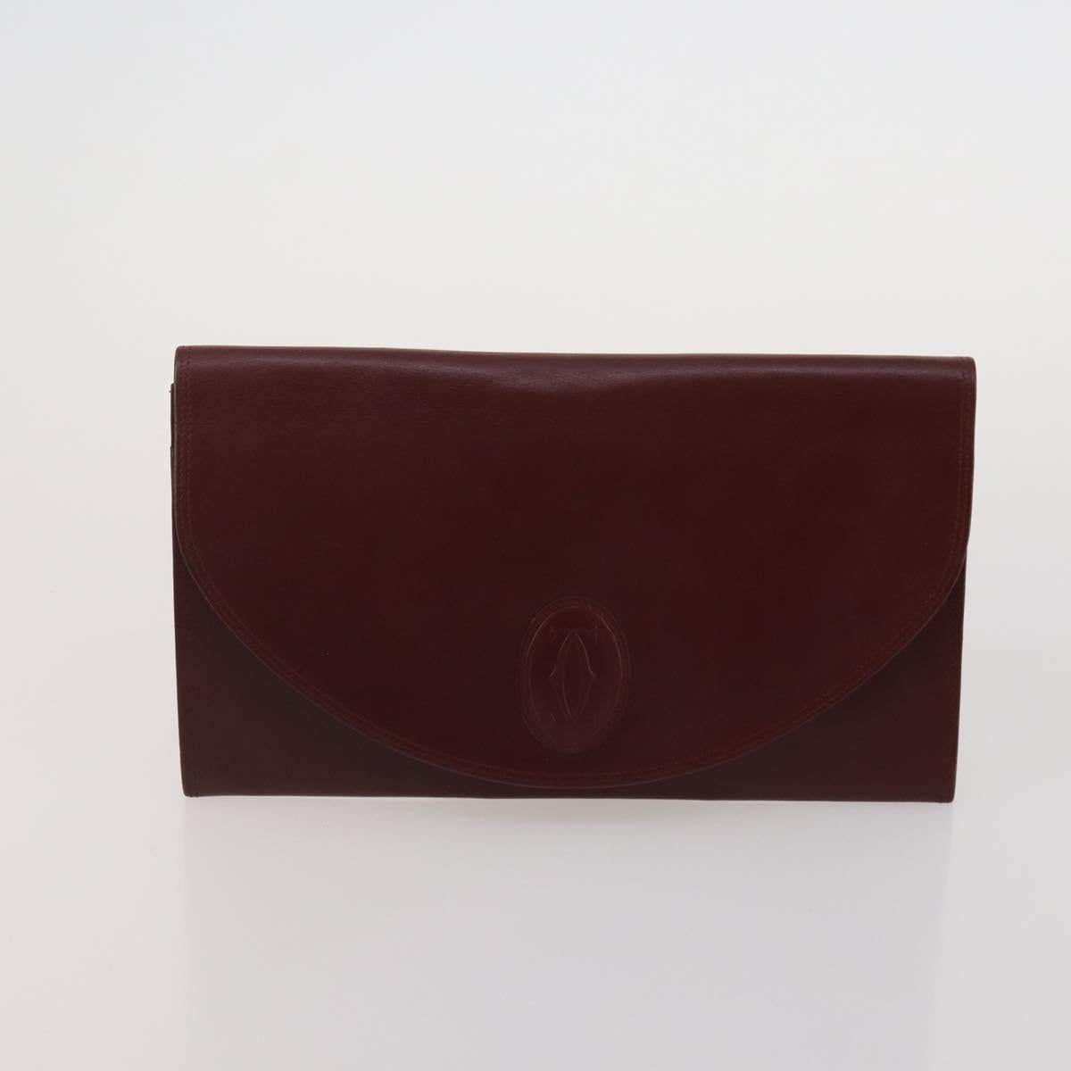 CARTIER Must Line Shoulder Bag Leather 5 Set Bordeaux Beige Auth 189700