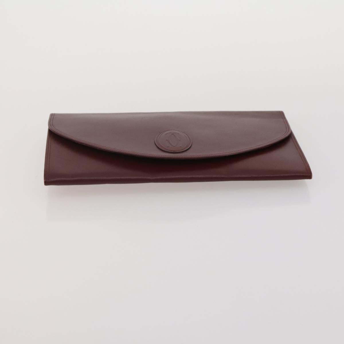 CARTIER Must Line Shoulder Bag Leather 5 Set Bordeaux Beige Auth 189700