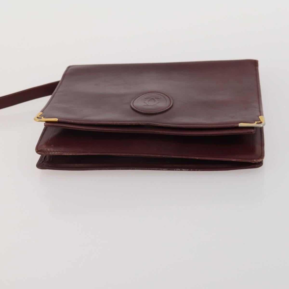 CARTIER Must Line Shoulder Bag Leather 5 Set Bordeaux Beige Auth 189700
