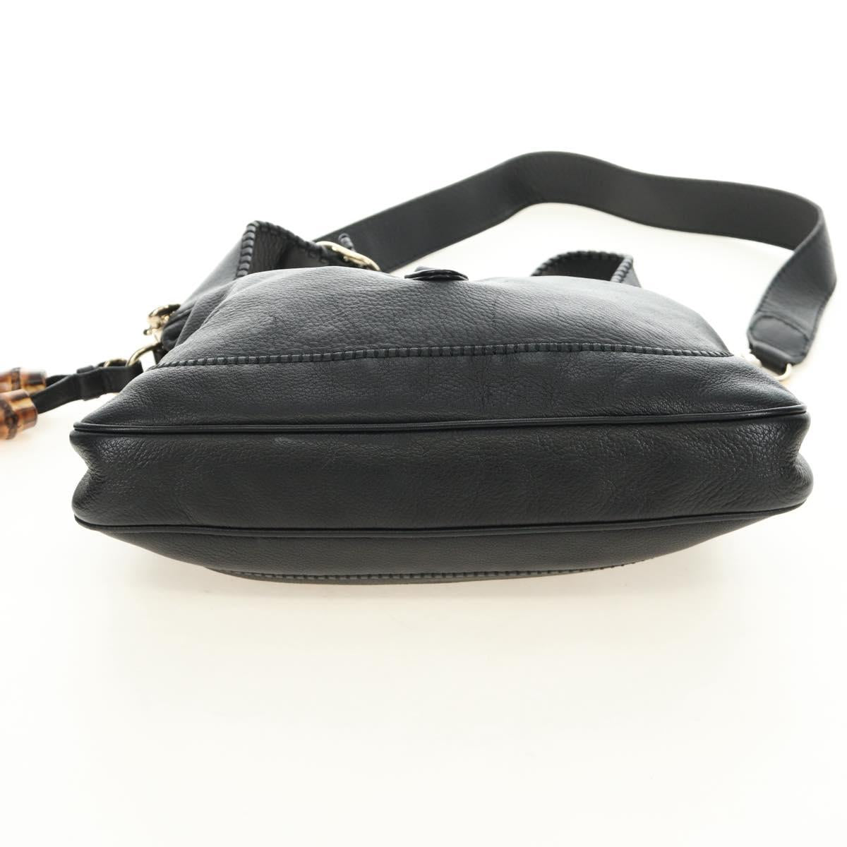 GUCCI Bamboo New Jackie Shoulder Bag Leather 2way Black Gold 246907 Auth 189713V