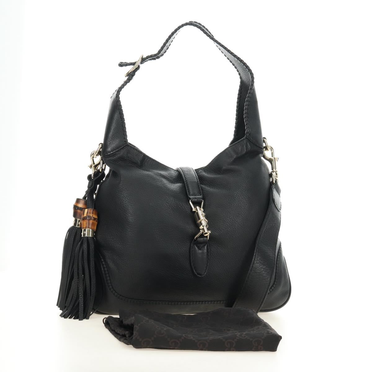 GUCCI Bamboo New Jackie Shoulder Bag Leather 2way Black Gold 246907 Auth 189713V