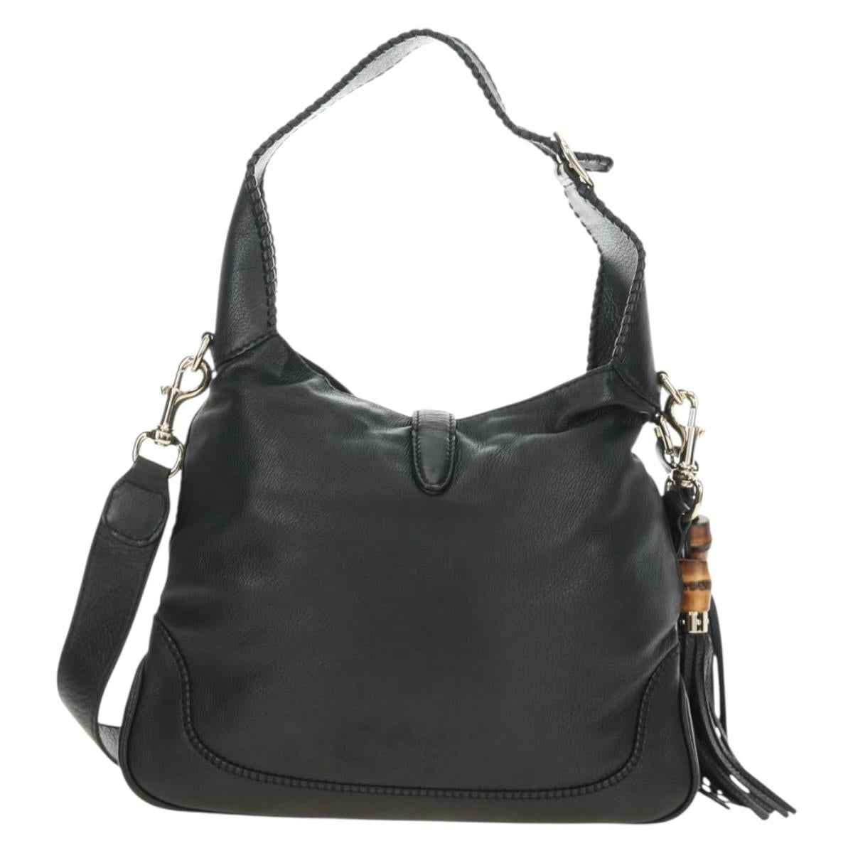 GUCCI Bamboo New Jackie Shoulder Bag Leather 2way Black Gold 246907 Auth 189713V