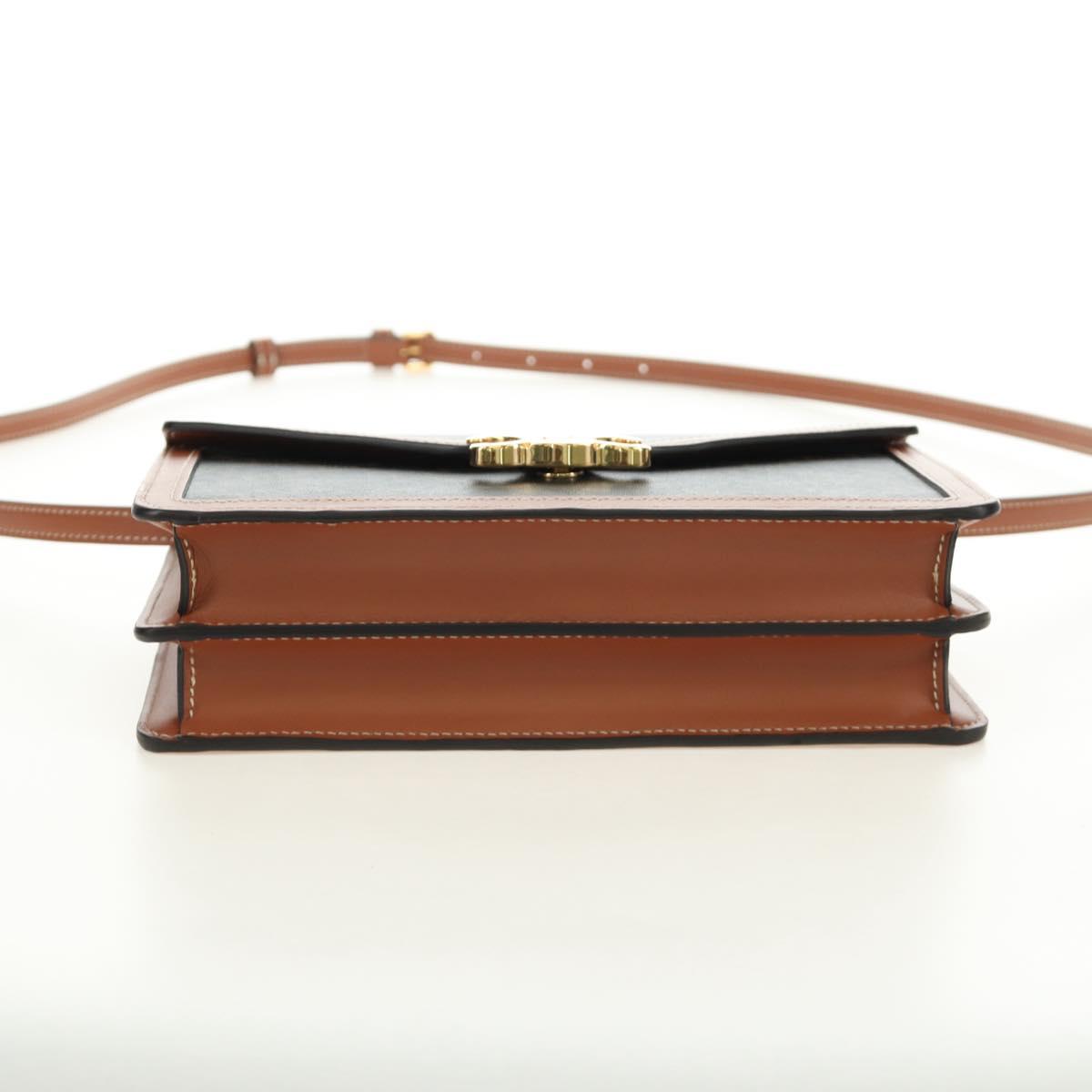 CELINE Macadam Canvas Trionfenvelope Shoulder Bag PVC Black Gold Auth 189718SM