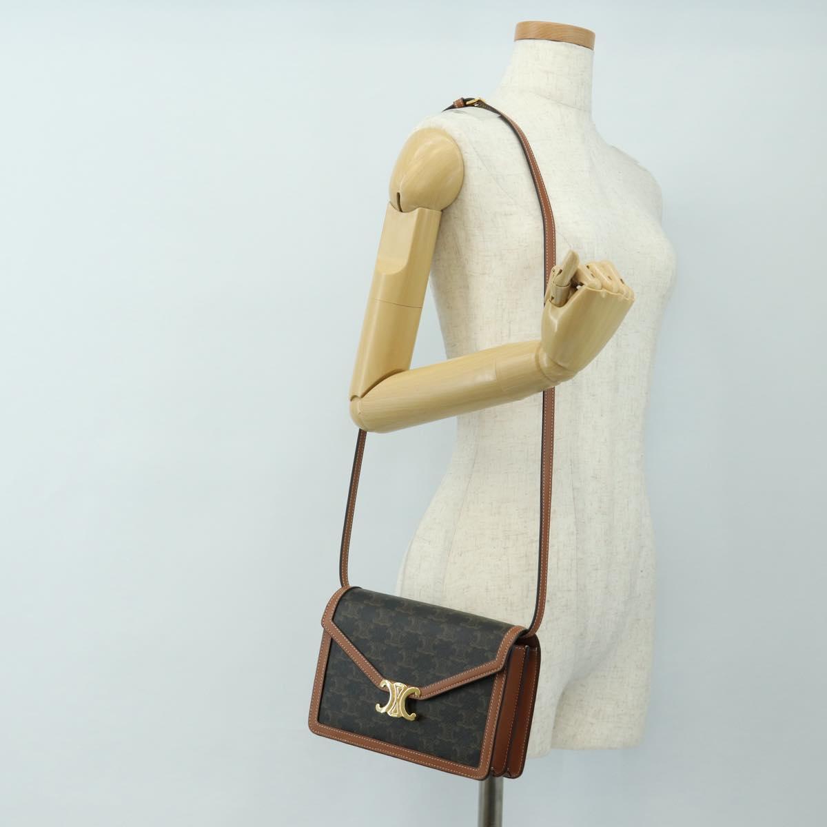 CELINE Macadam Canvas Trionfenvelope Shoulder Bag PVC Black Gold Auth 189718SM