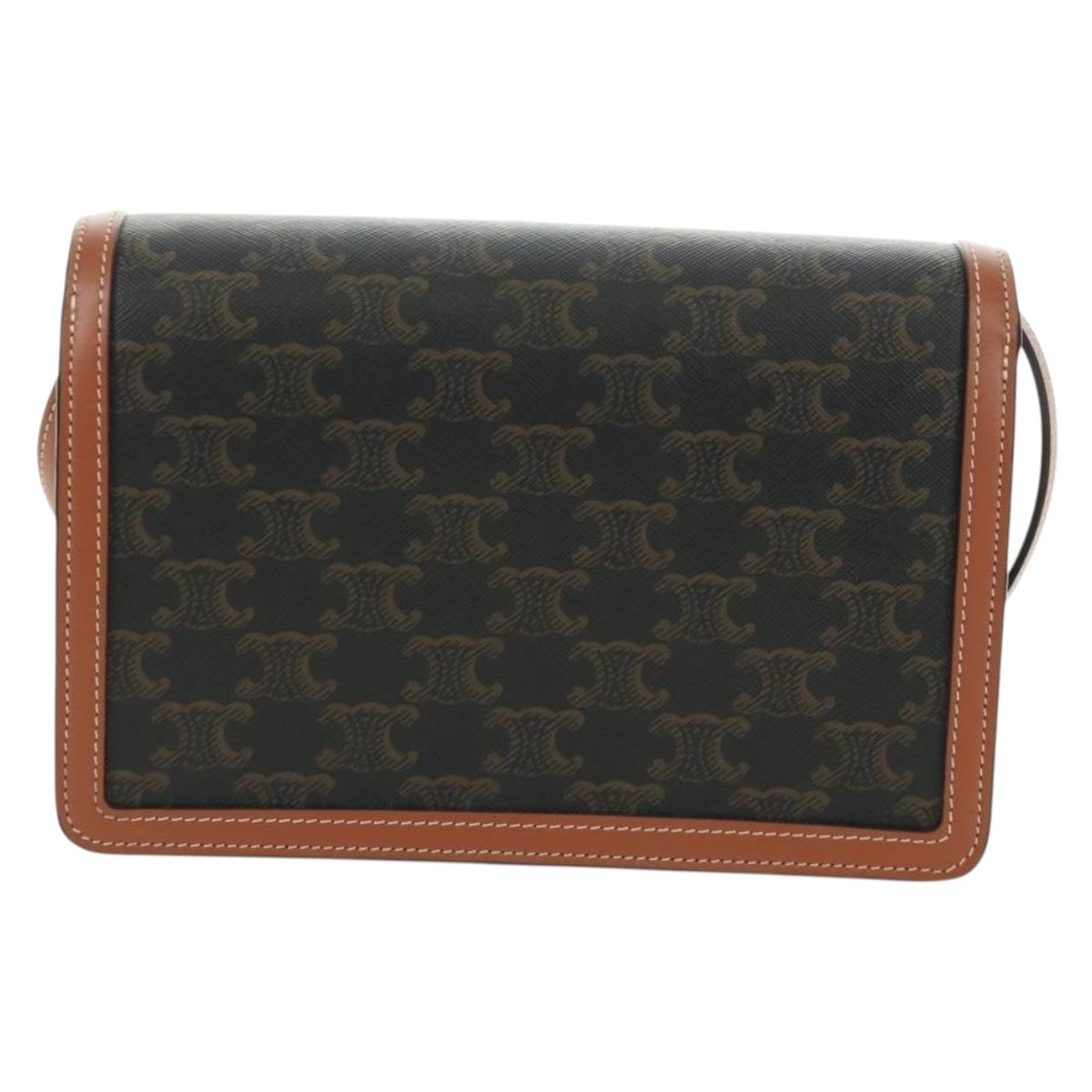 CELINE Macadam Canvas Trionfenvelope Shoulder Bag PVC Black Gold Auth 189718SM