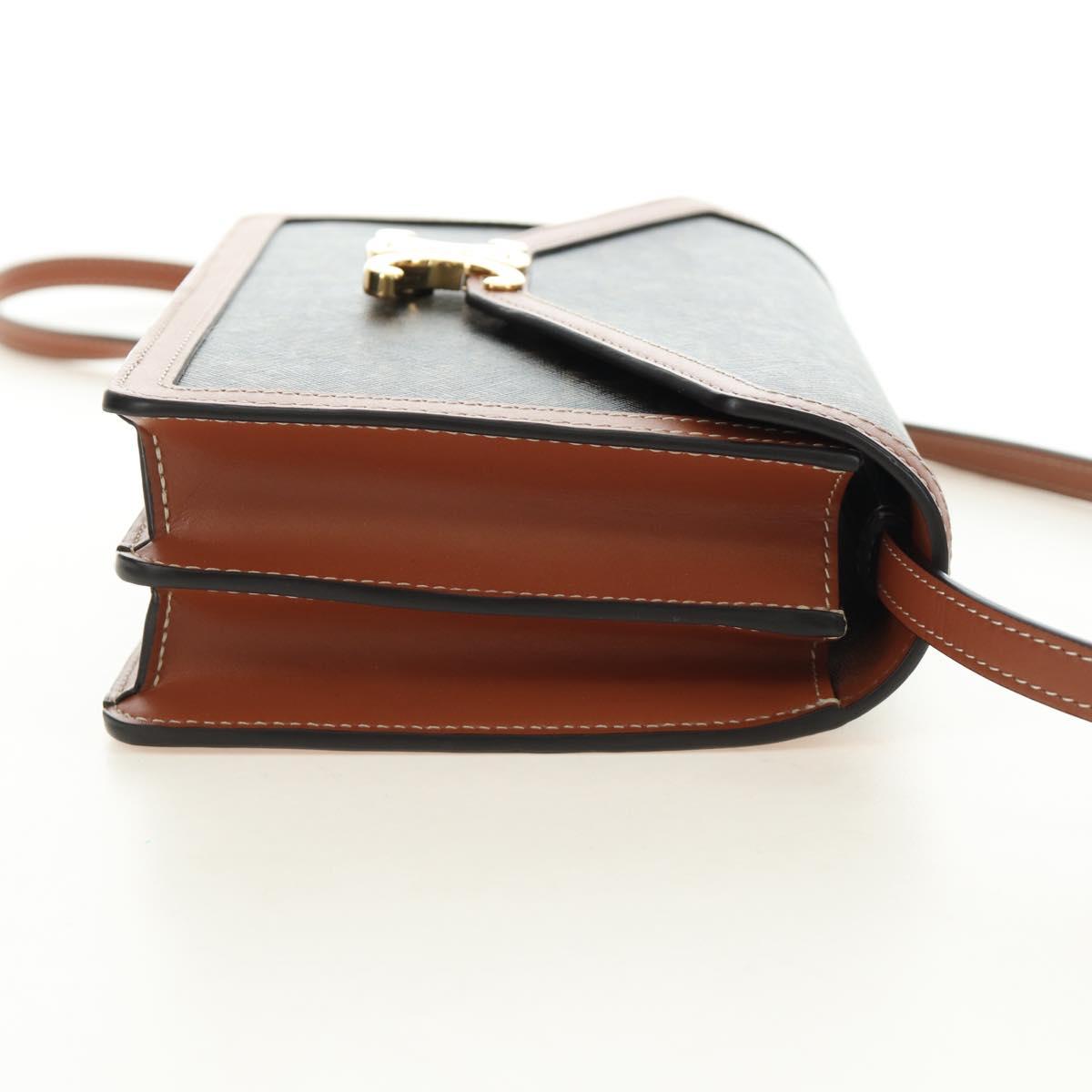 CELINE Macadam Canvas Trionfenvelope Shoulder Bag PVC Black Gold Auth 189718SM