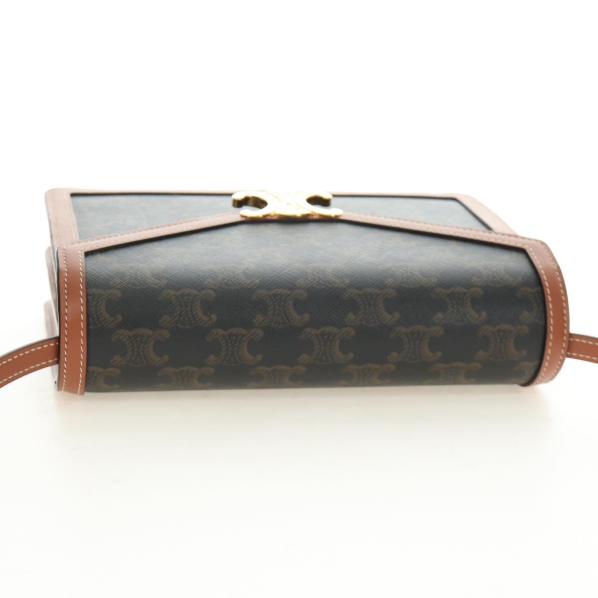 CELINE Macadam Canvas Trionfenvelope Shoulder Bag PVC Black Gold Auth 189718SM