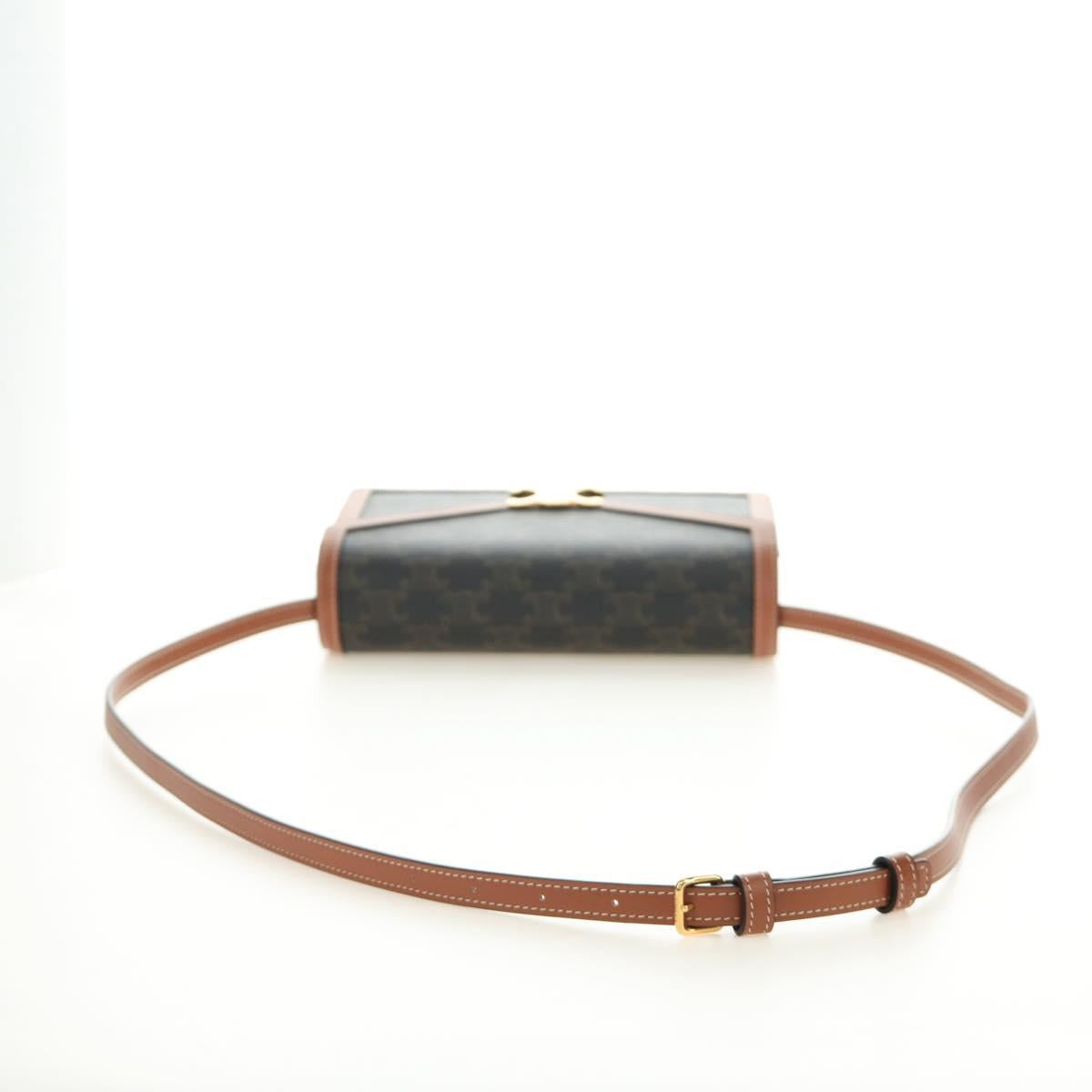 CELINE Macadam Canvas Trionfenvelope Shoulder Bag PVC Black Gold Auth 189718SM